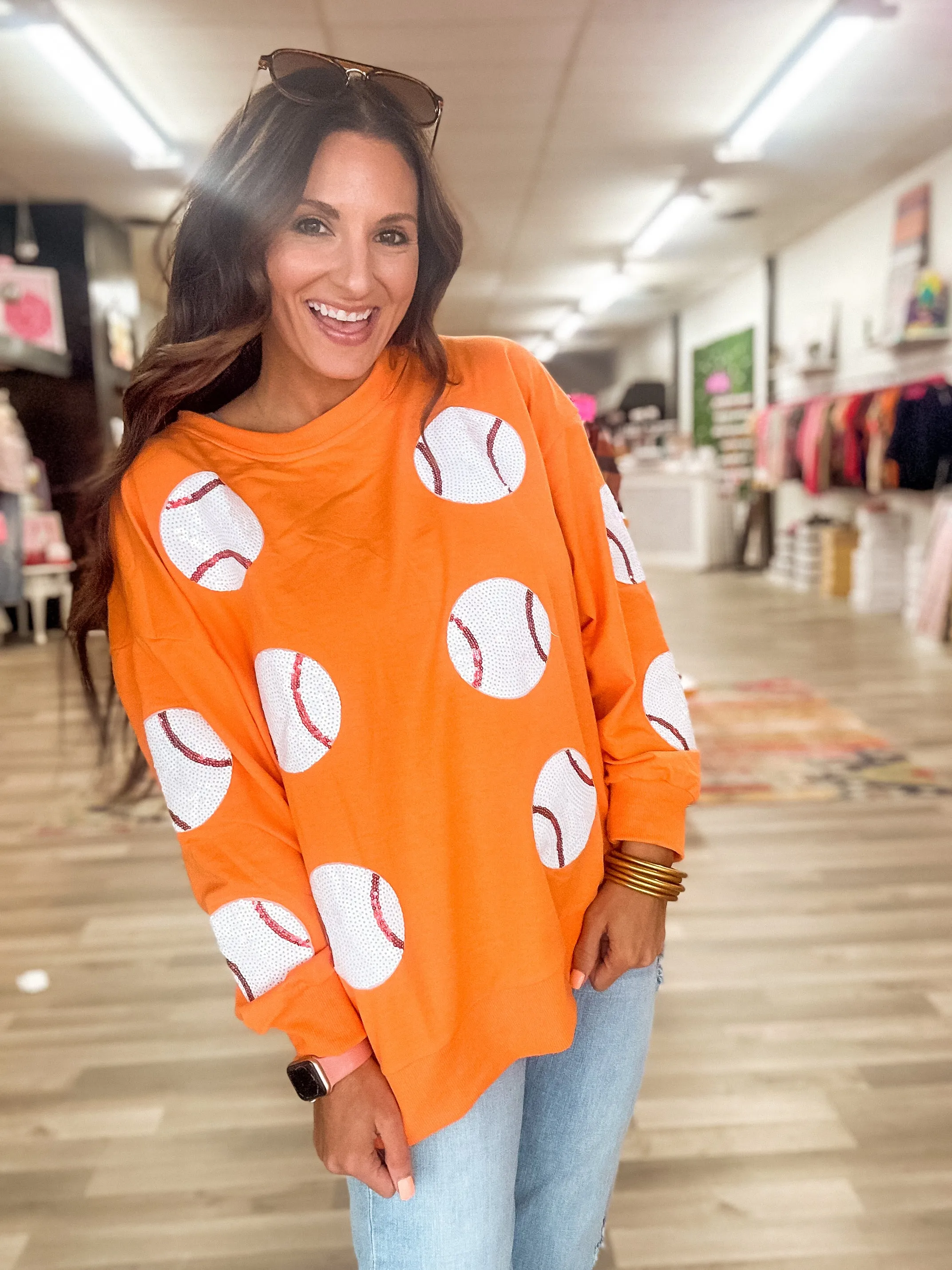 Queen Of The Ballfield Orange Baseball Sweater