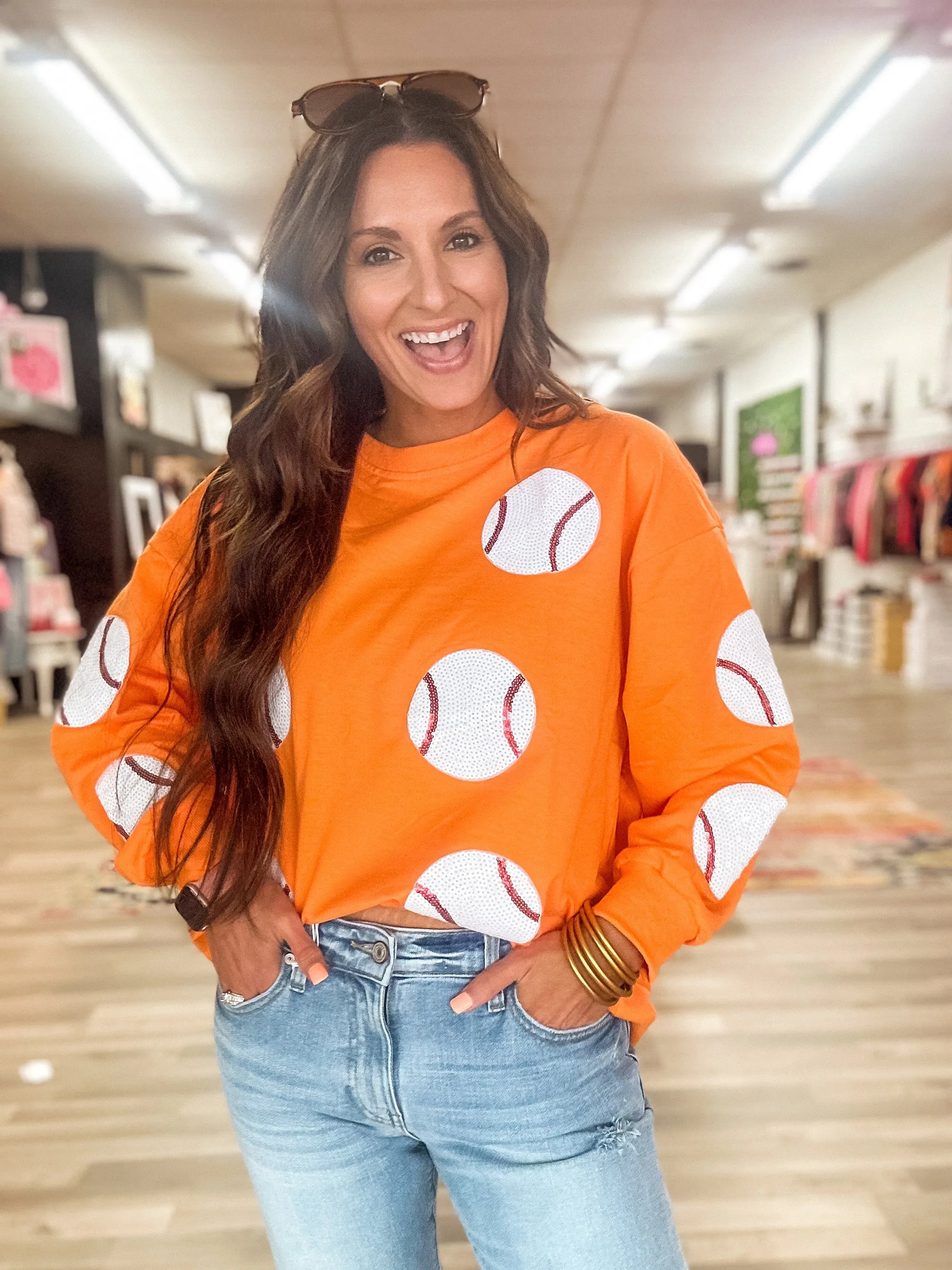 Queen Of The Ballfield Orange Baseball Sweater