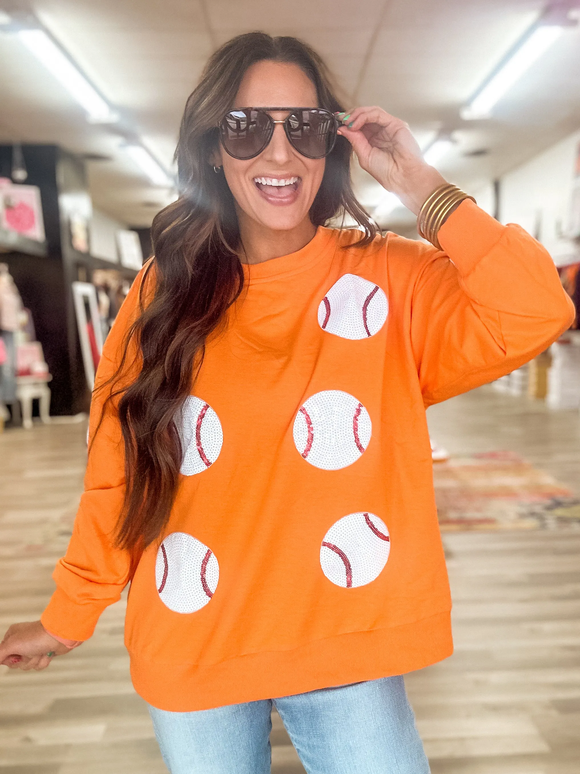 Queen Of The Ballfield Orange Baseball Sweater