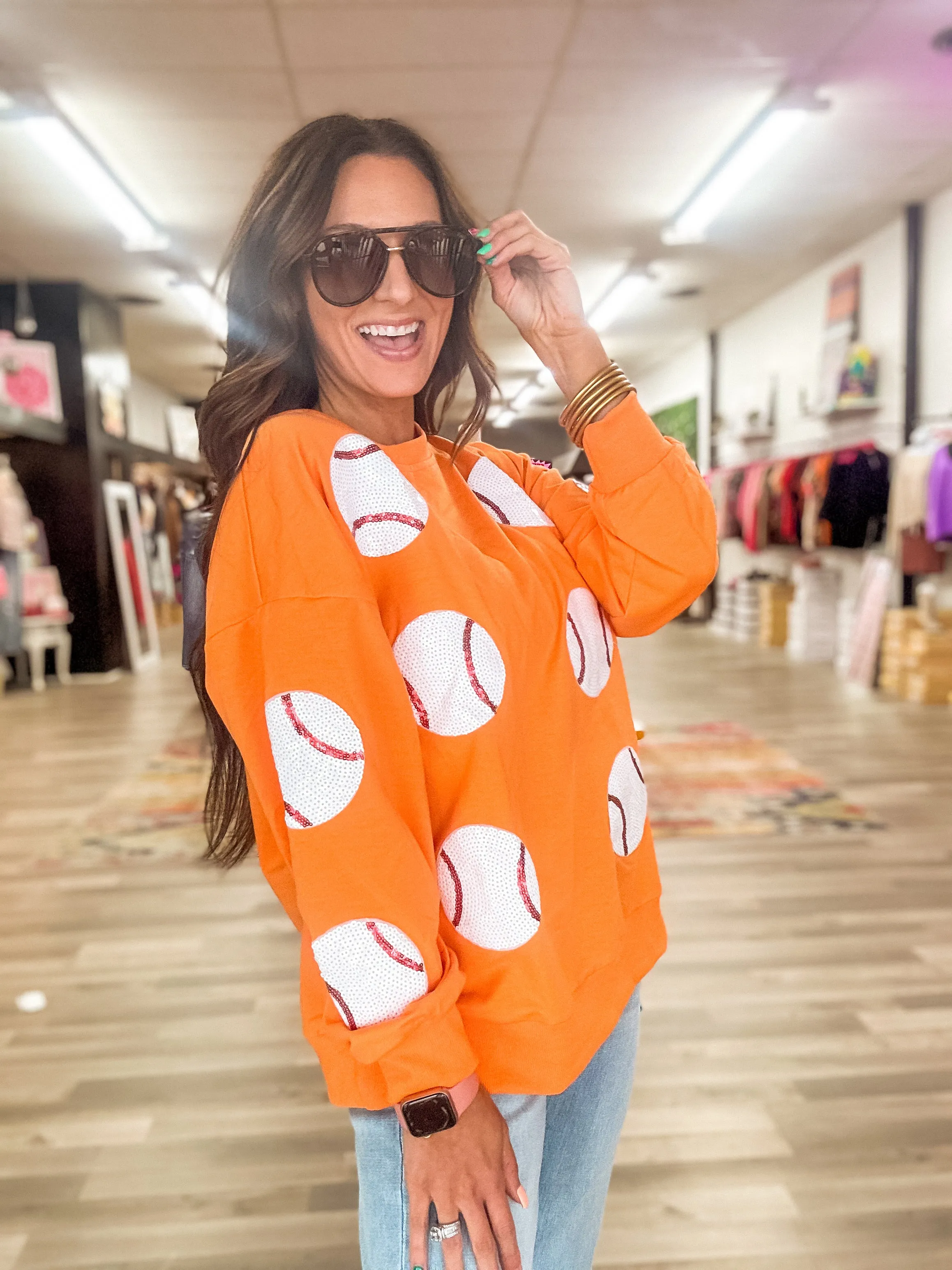 Queen Of The Ballfield Orange Baseball Sweater