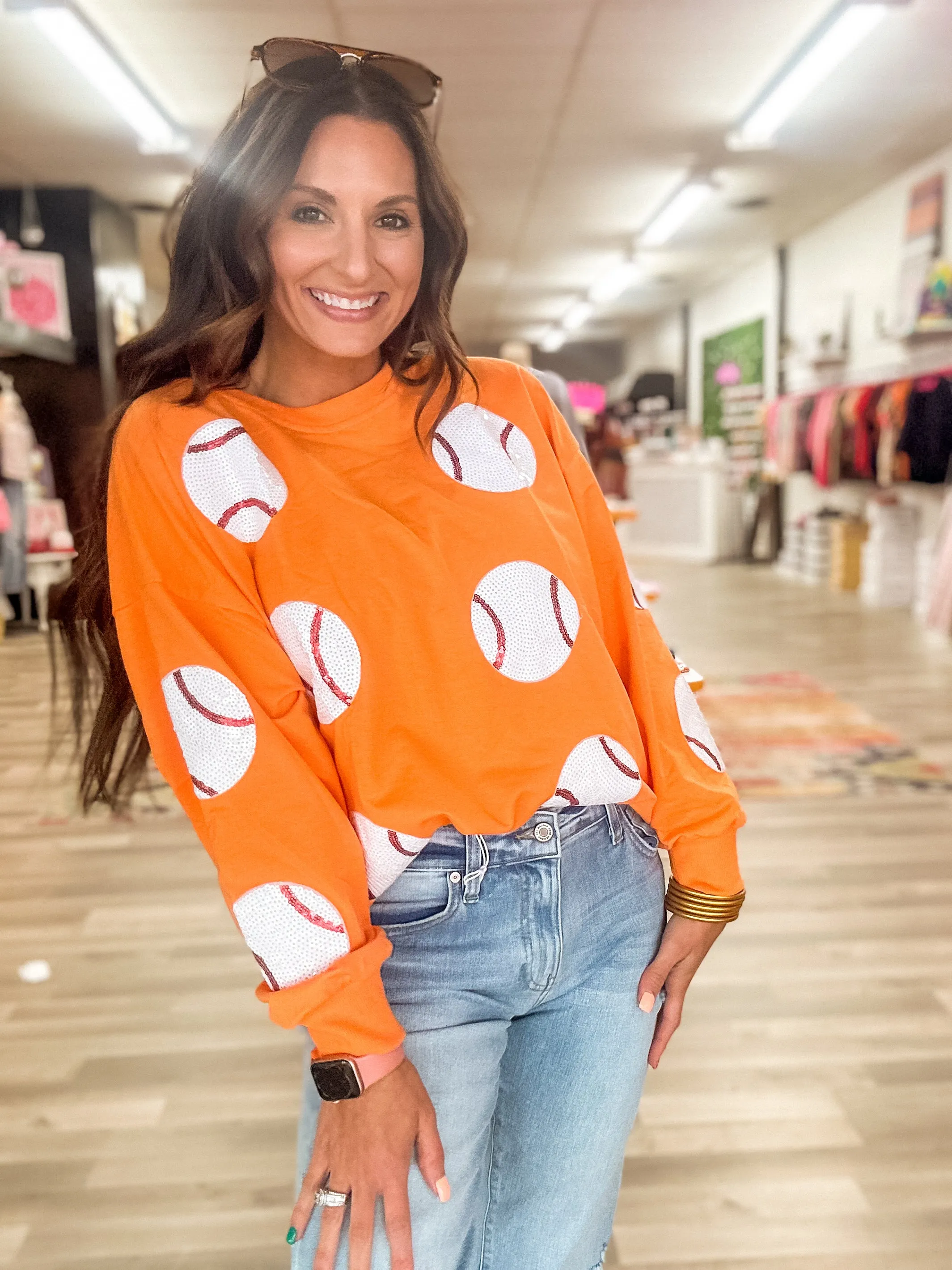 Queen Of The Ballfield Orange Baseball Sweater