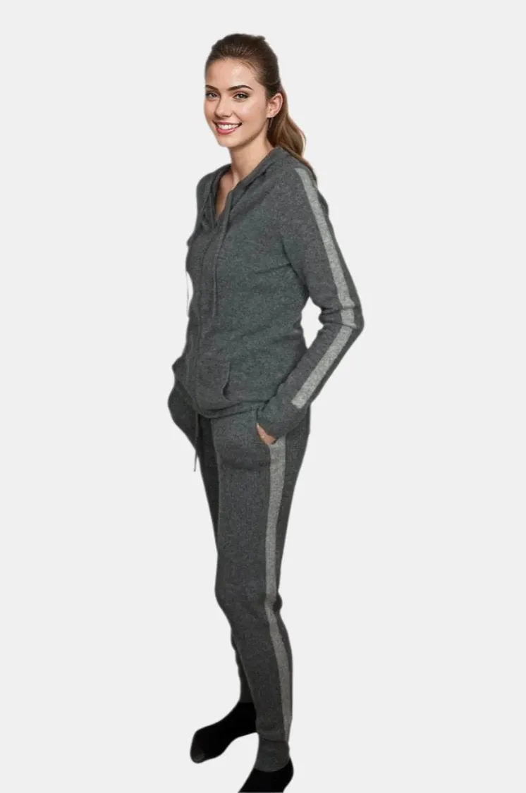 Racer Stripe Hoodie and Ribbed Racer Stripe Sweatpants in Charcoal/Flannel Stripe