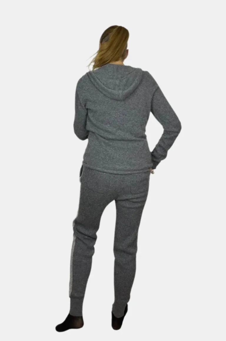 Racer Stripe Hoodie and Ribbed Racer Stripe Sweatpants in Charcoal/Flannel Stripe