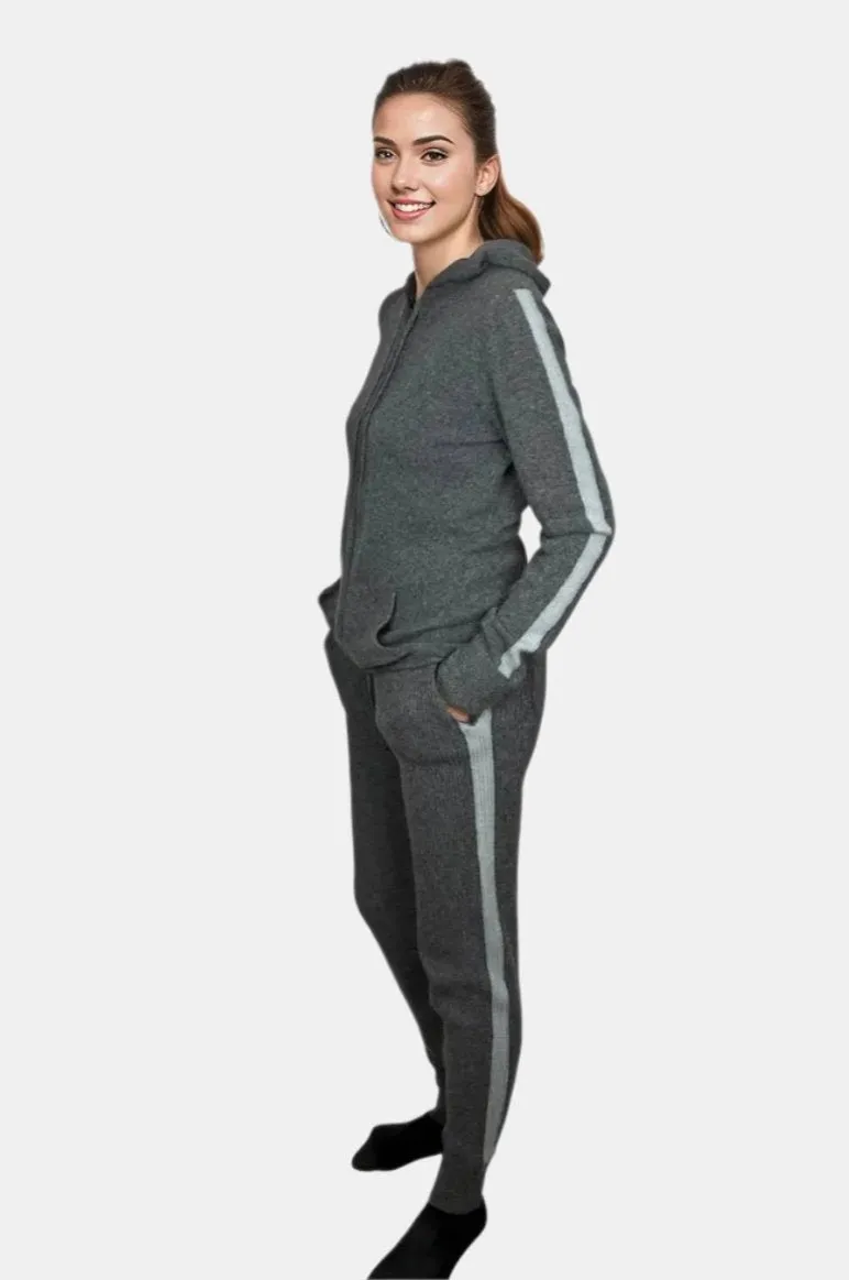 Racer Stripe Hoodie and Ribbed Racer Stripe Sweatpants in Charcoal/Seafoam Stripe