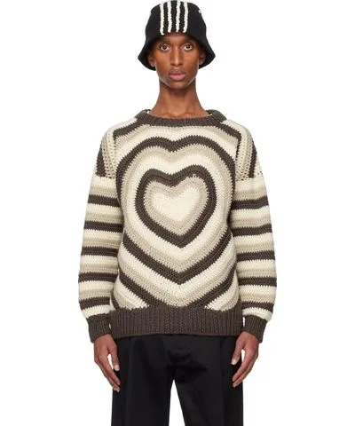 RICE NINE TEN Brown & Beige Heart Hand Knitted Sweater