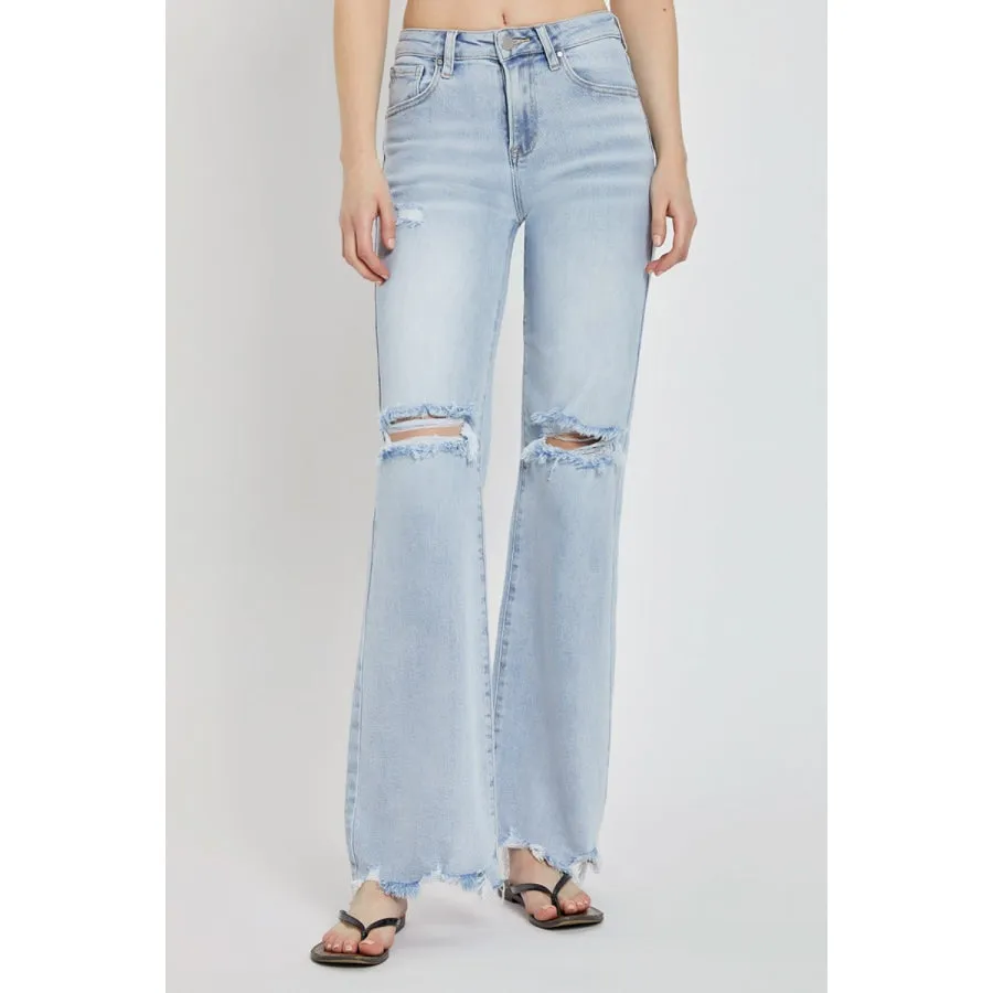 Risen Full Size High Rise Distressed Wide Leg Jeans