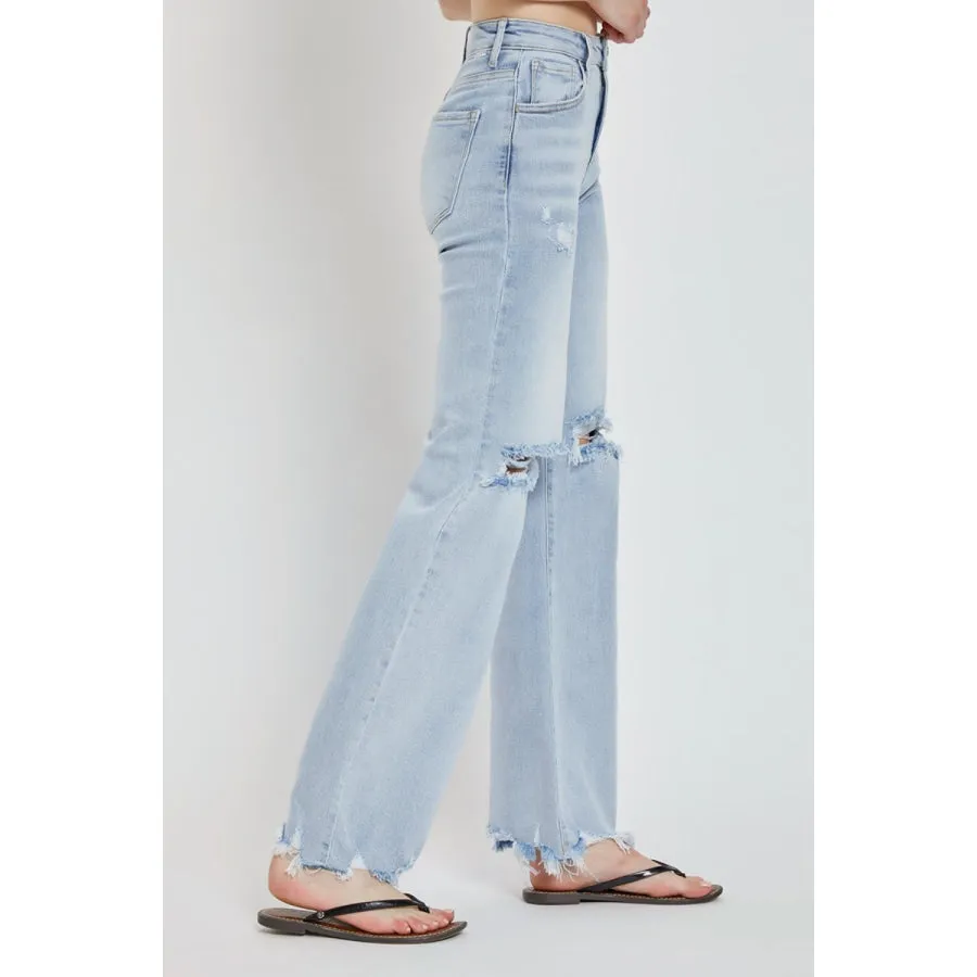 Risen Full Size High Rise Distressed Wide Leg Jeans