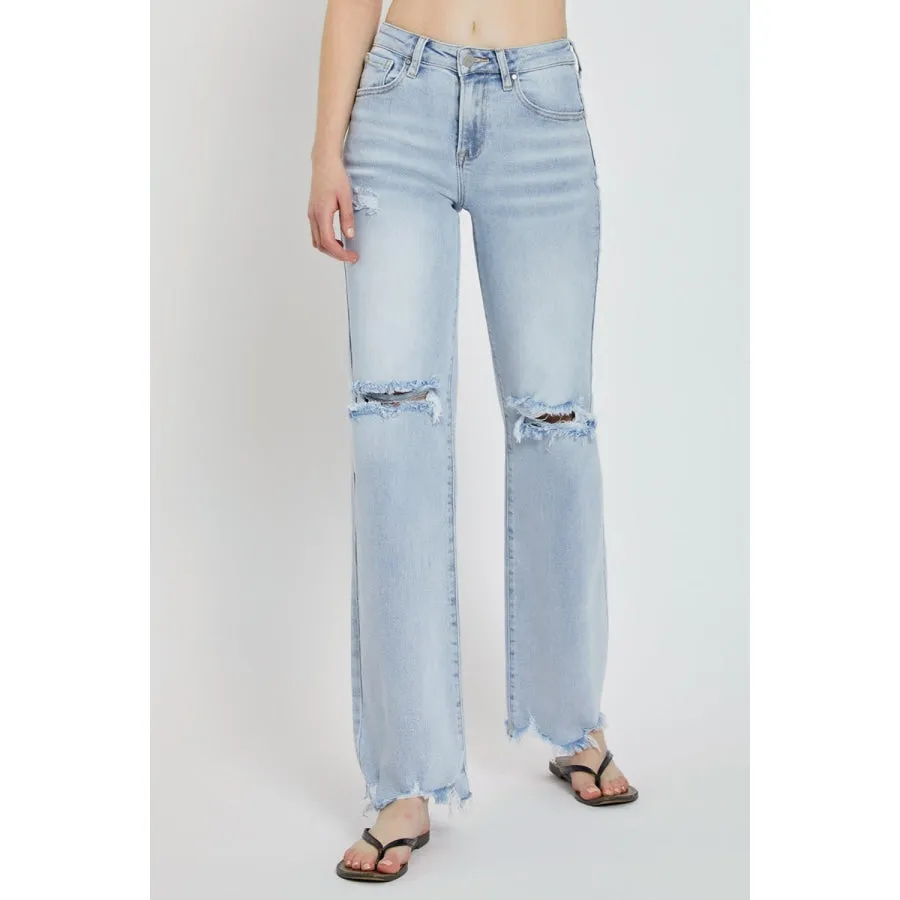 Risen Full Size High Rise Distressed Wide Leg Jeans