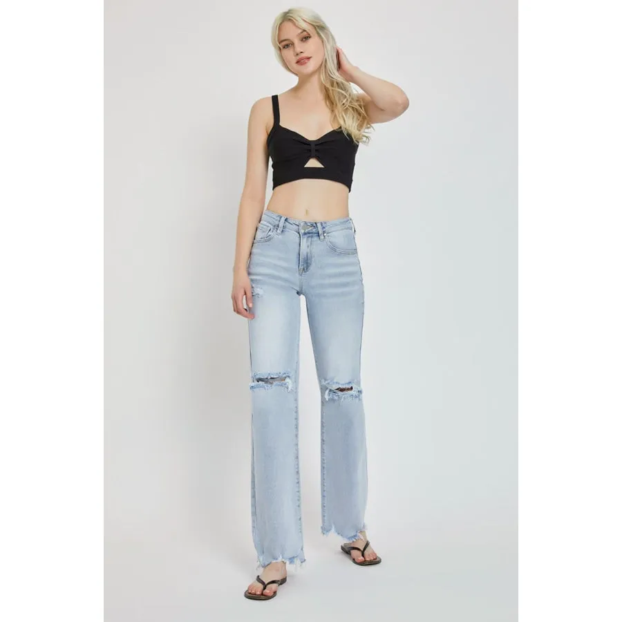 Risen Full Size High Rise Distressed Wide Leg Jeans