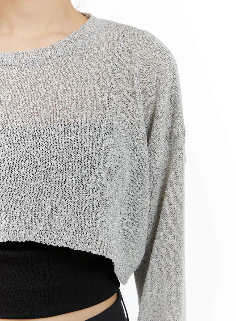 Round Neck Cropped Hollow Out Sweater OA402