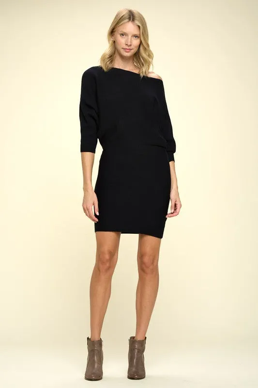 Ryann Ribbed Sweater Knit Dolman Sleeve Dress