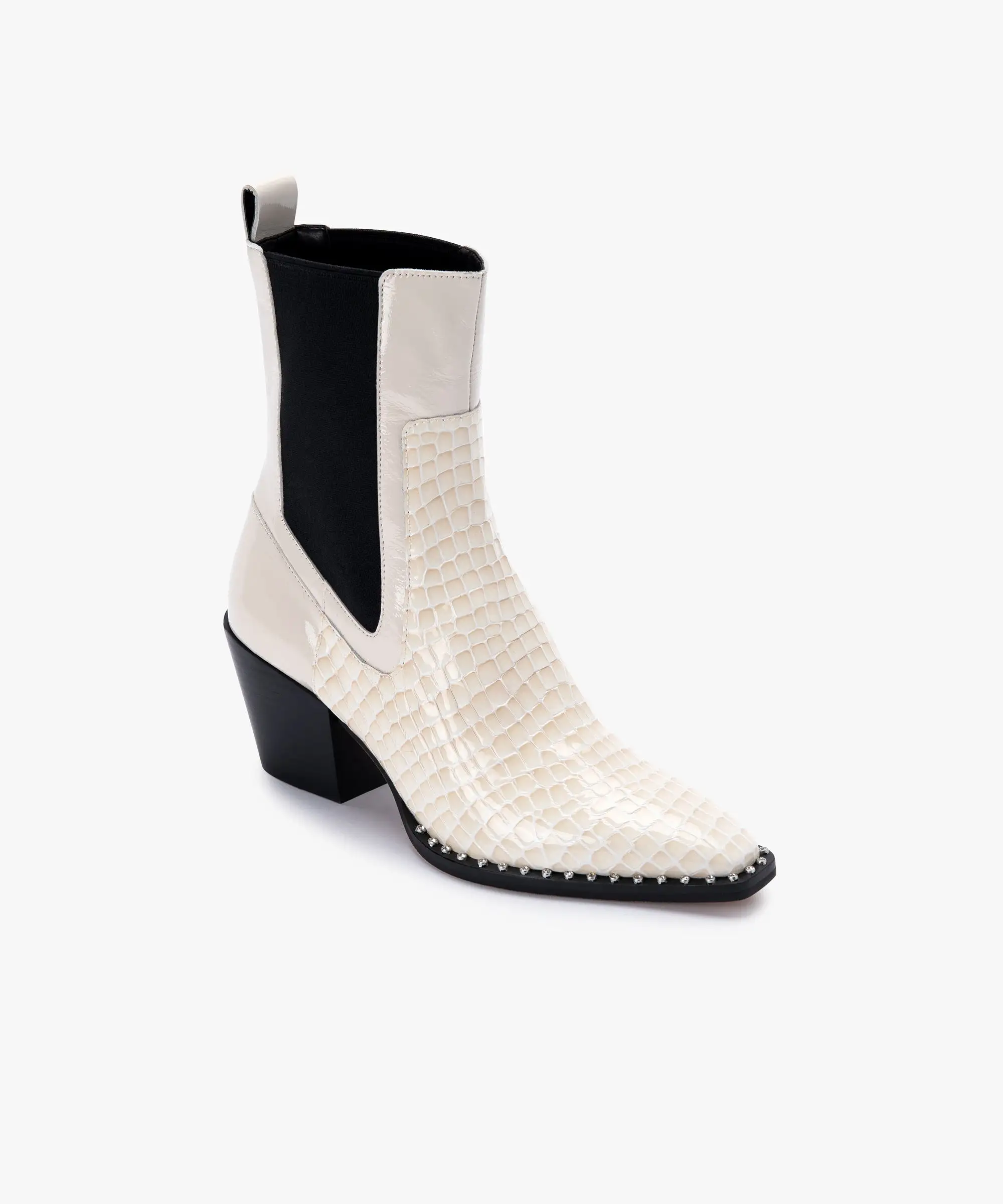 SABERN BOOTIES EGGSHELL PATENT CROCO LEATHER - re:vita