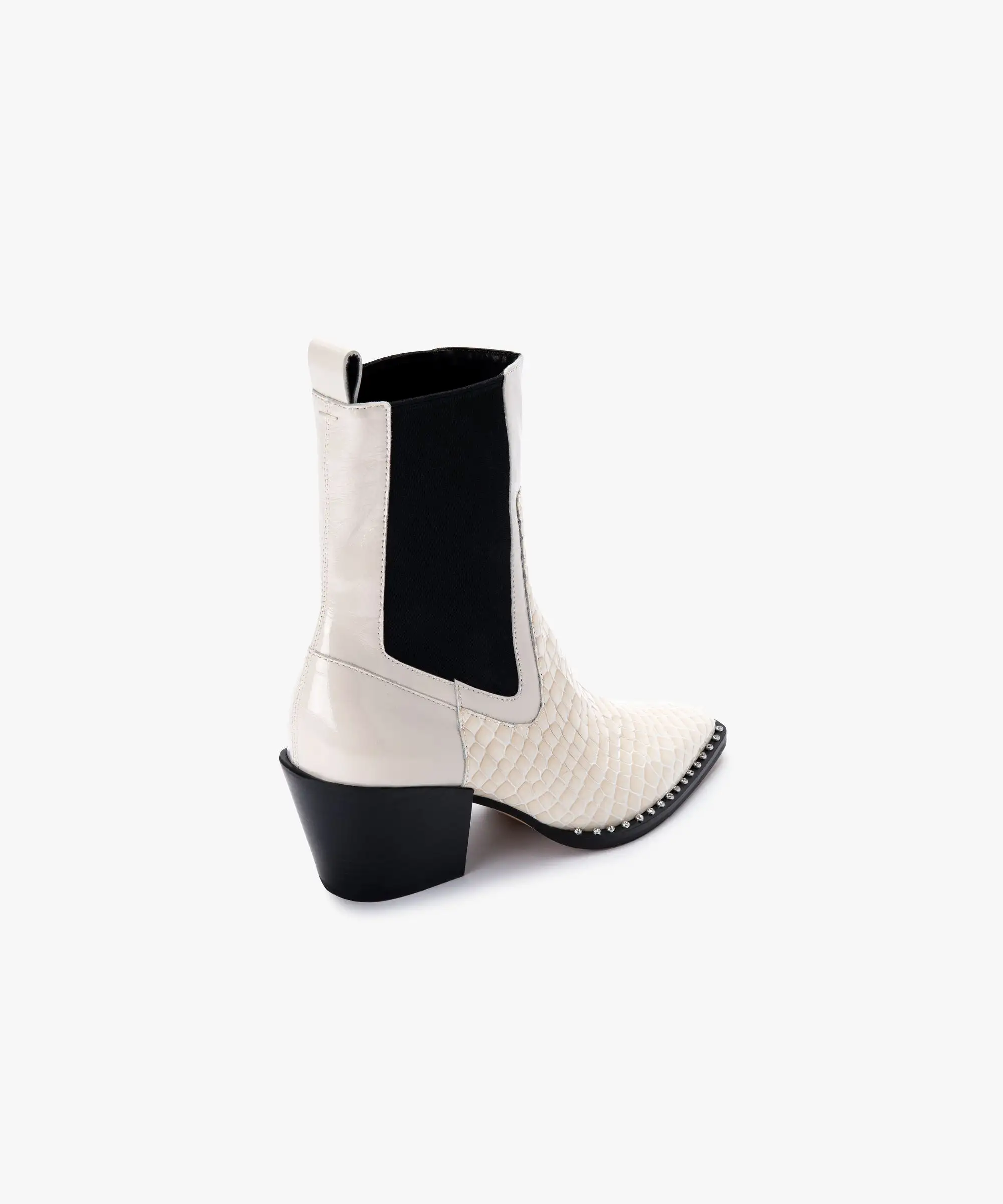 SABERN BOOTIES EGGSHELL PATENT CROCO LEATHER - re:vita