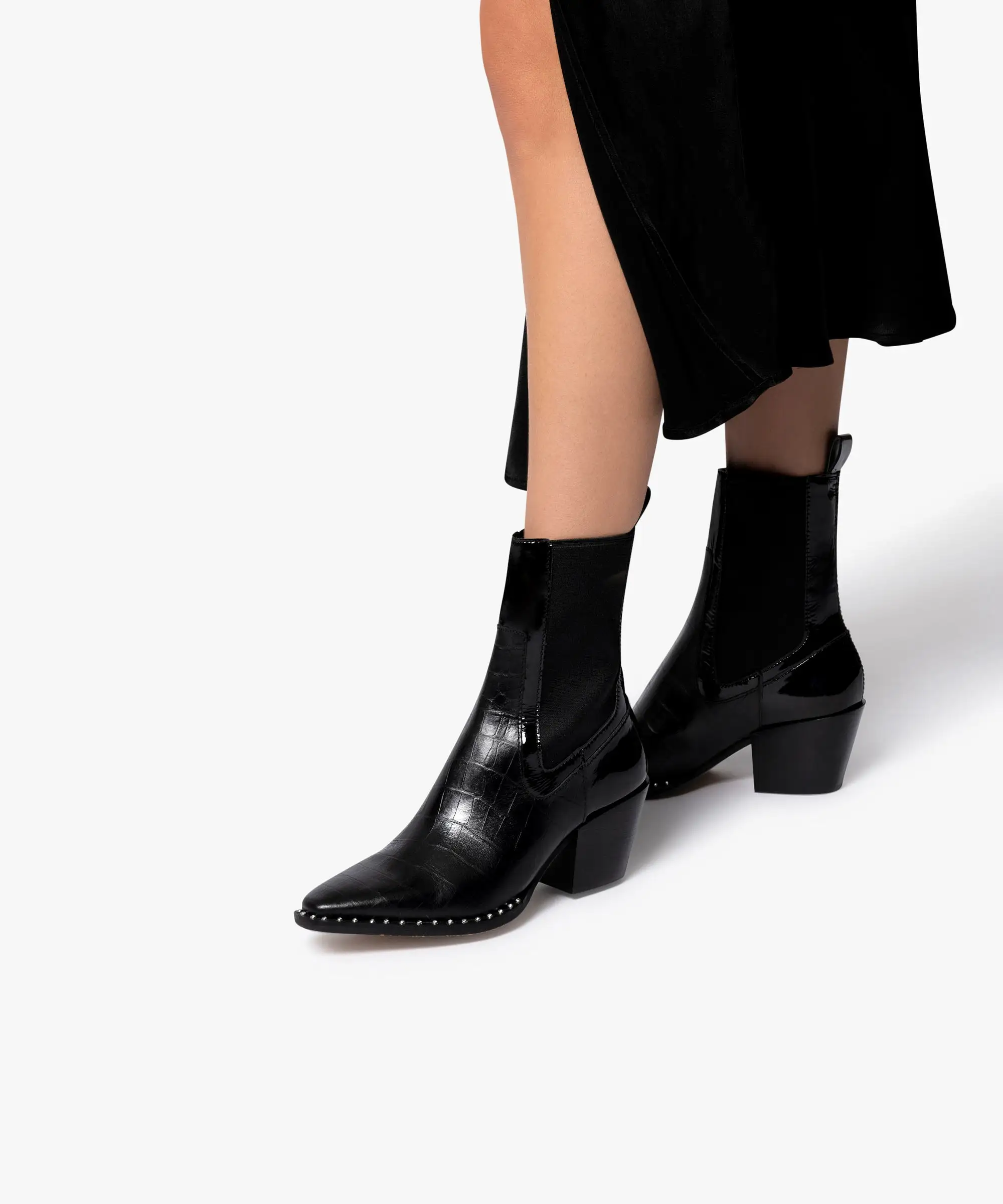 SABERN BOOTIES NOIR CROCO PRINT LEATHER - re:vita