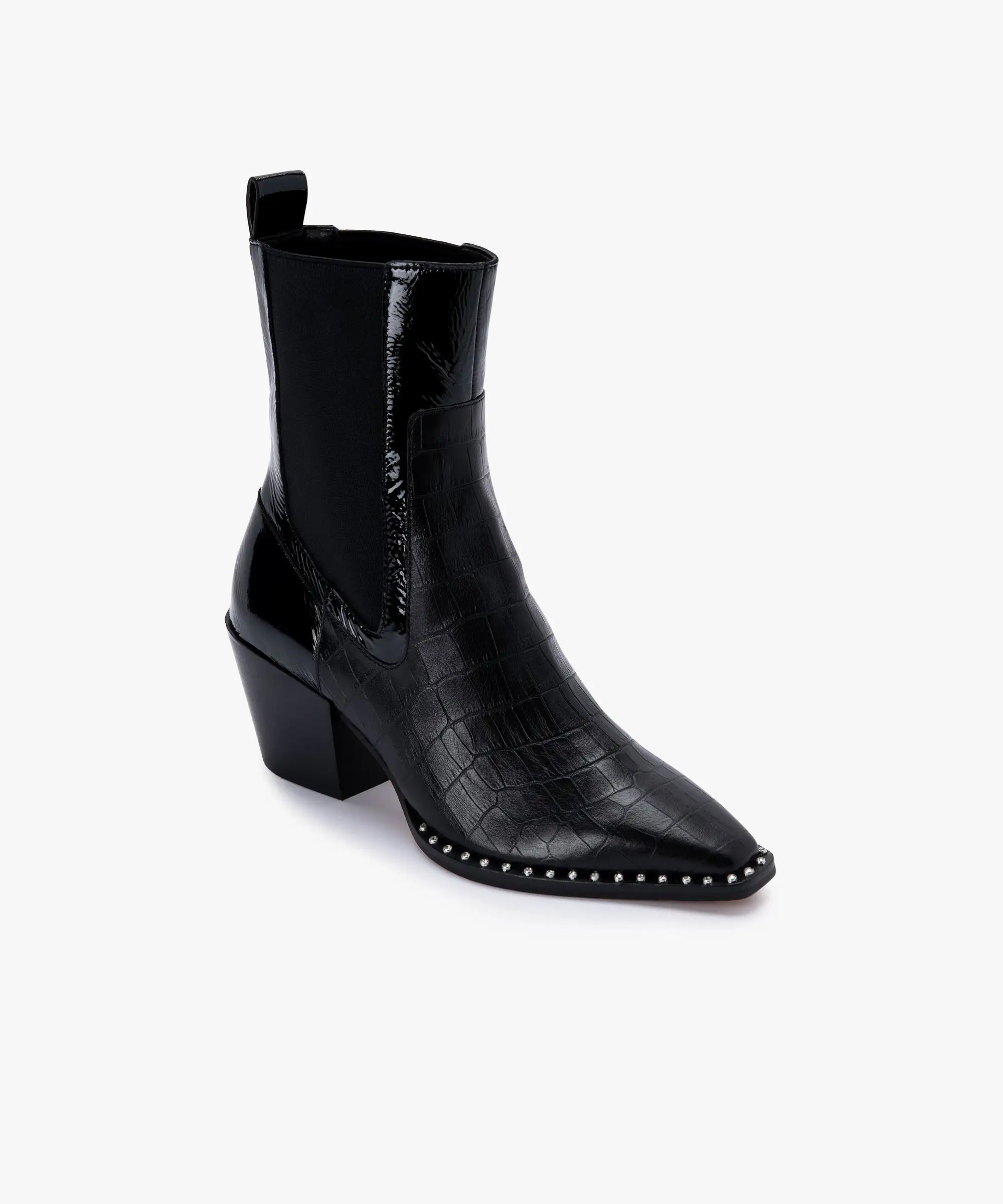 SABERN BOOTIES NOIR CROCO PRINT LEATHER - re:vita