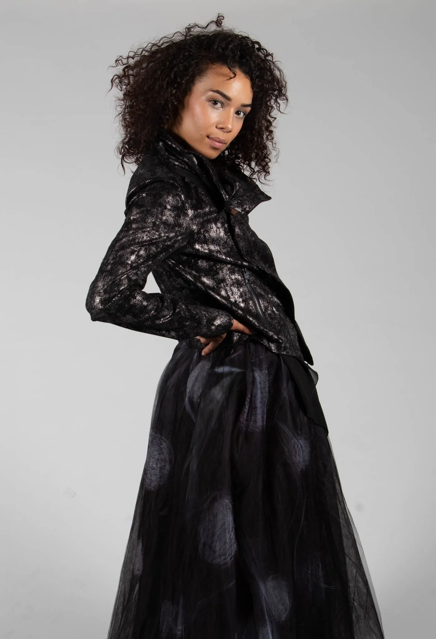 Satin Coated Jacket in Black