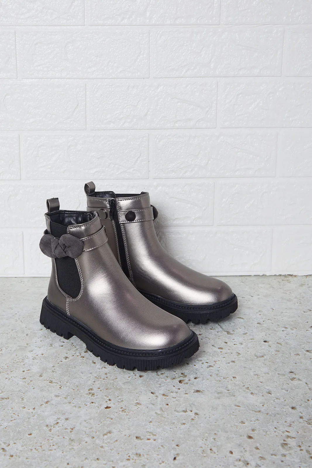 Senior Girls Grey Bow Chelsea Boots