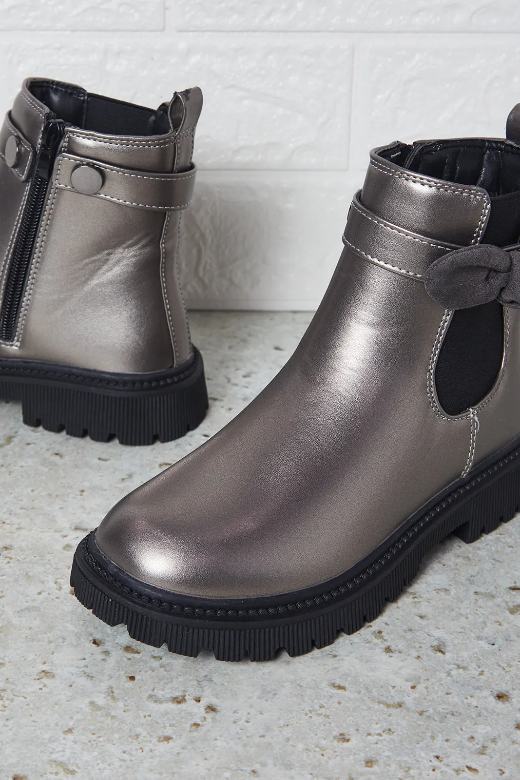 Senior Girls Grey Bow Chelsea Boots