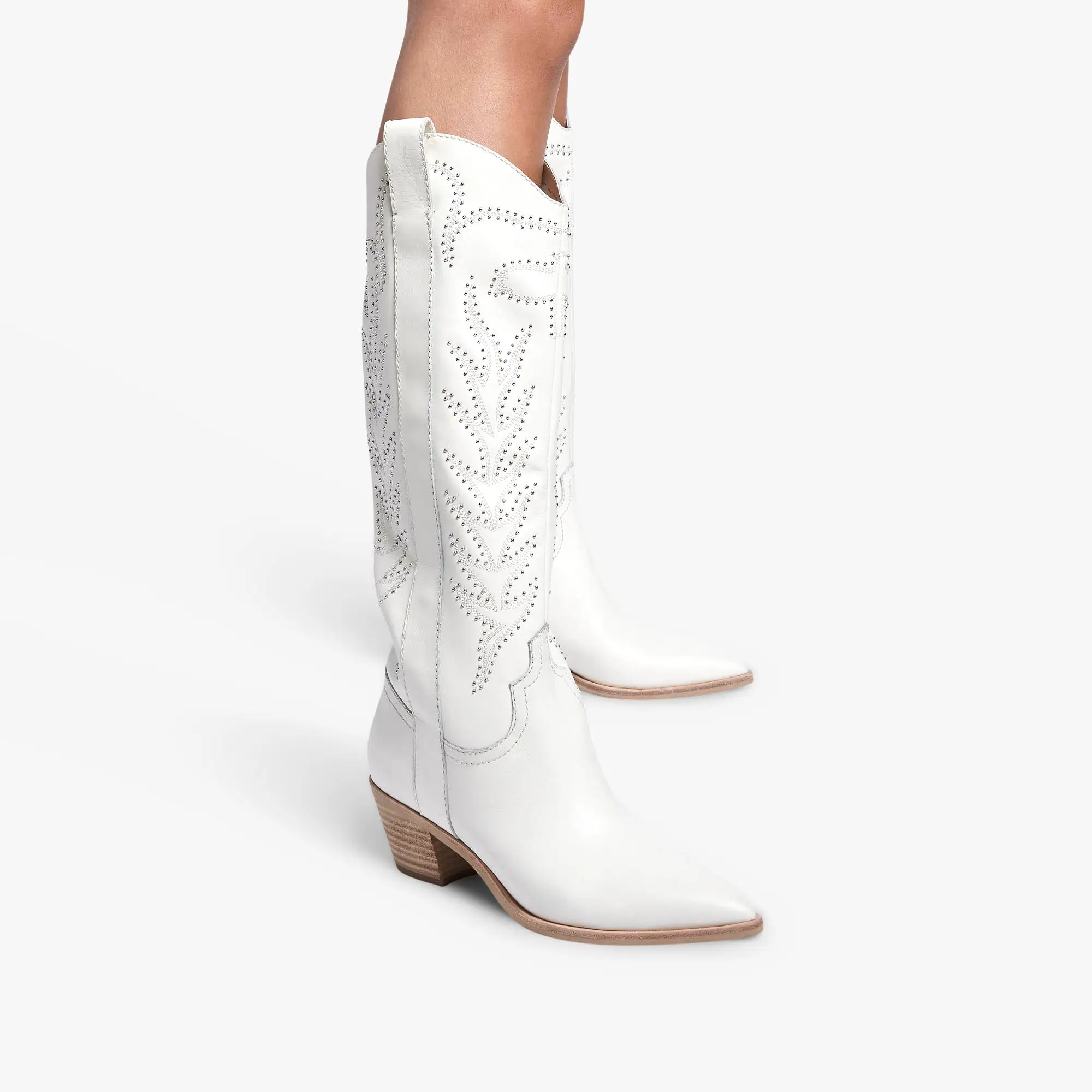 SOLEI STUD BOOTS OFF WHITE LEATHER - re:vita