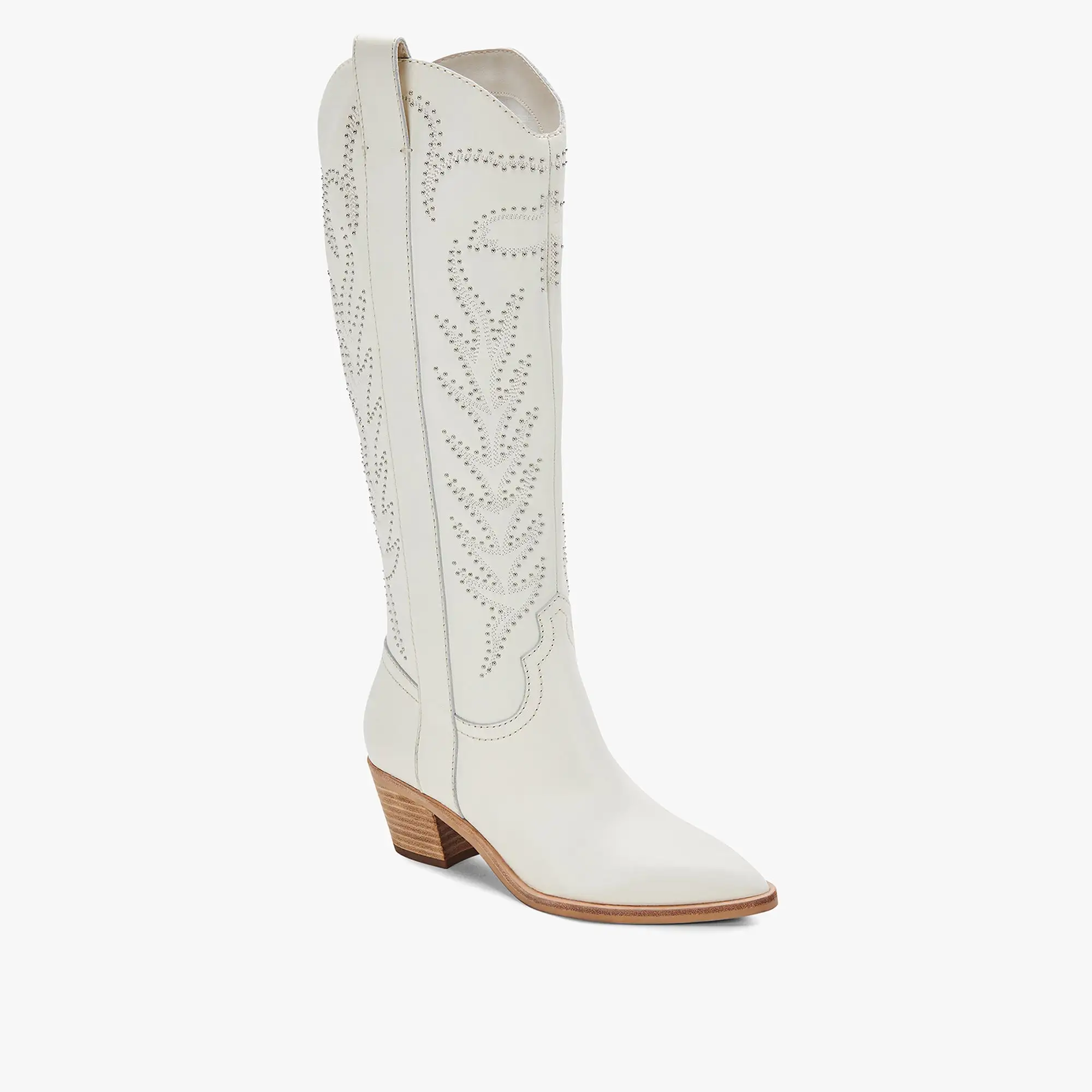 SOLEI STUD BOOTS OFF WHITE LEATHER - re:vita