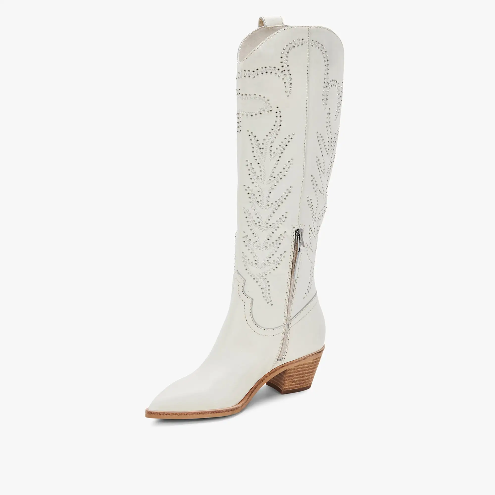 SOLEI STUD BOOTS OFF WHITE LEATHER - re:vita