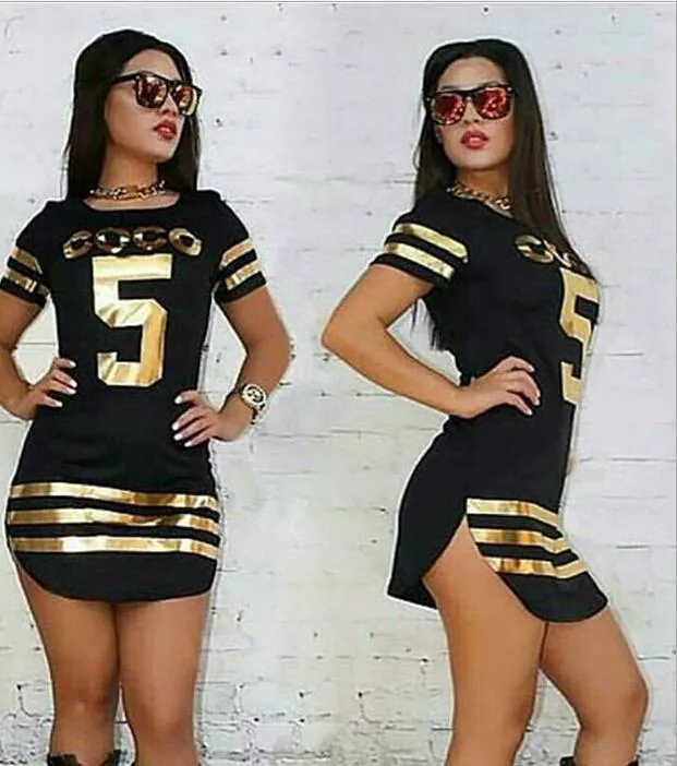 Sports Style Sexy Summer Black Letter Print Stamping Mini Dress for Women