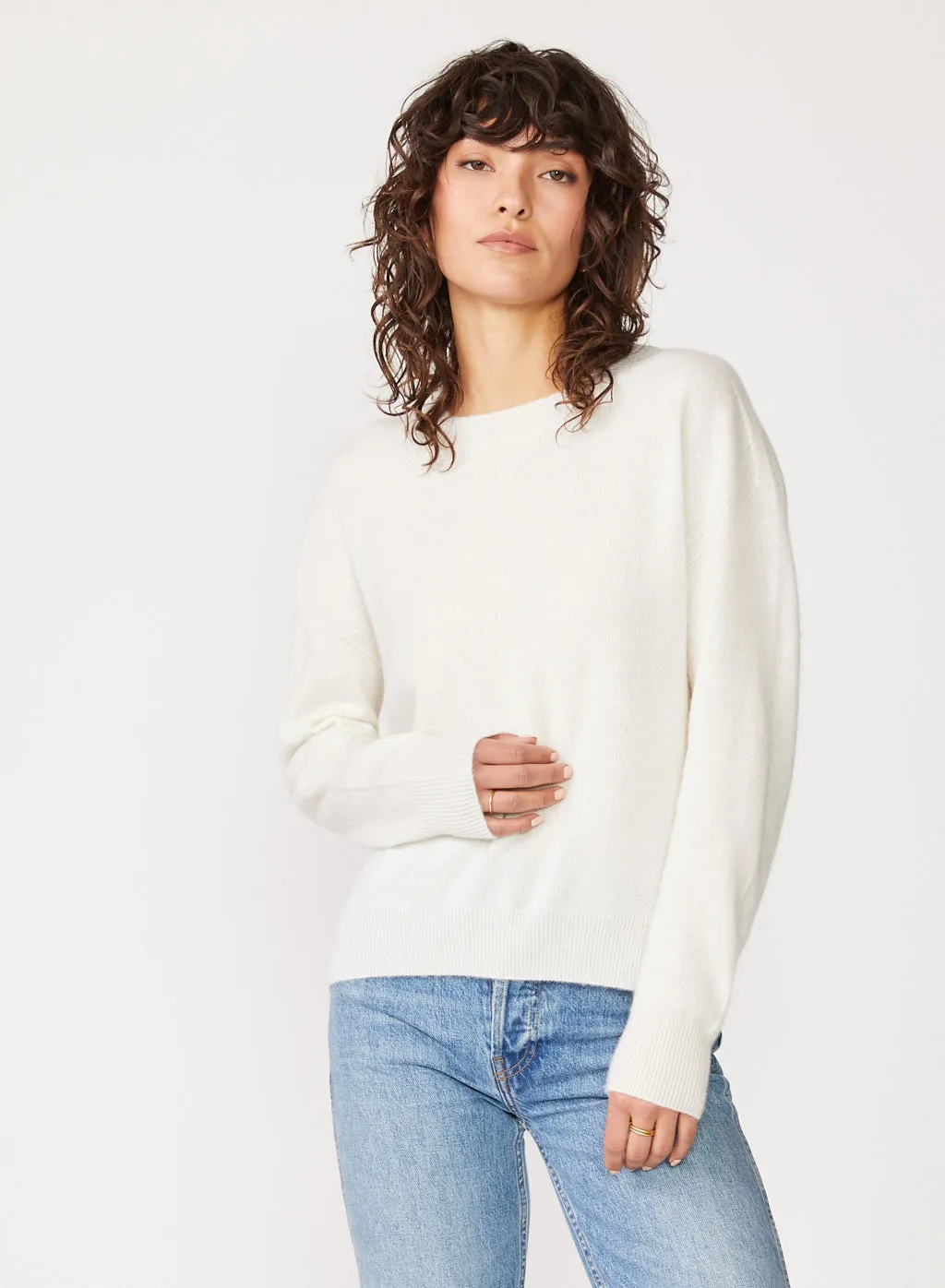 Stateside Brushed Cashmere Crew Sweater in Cream