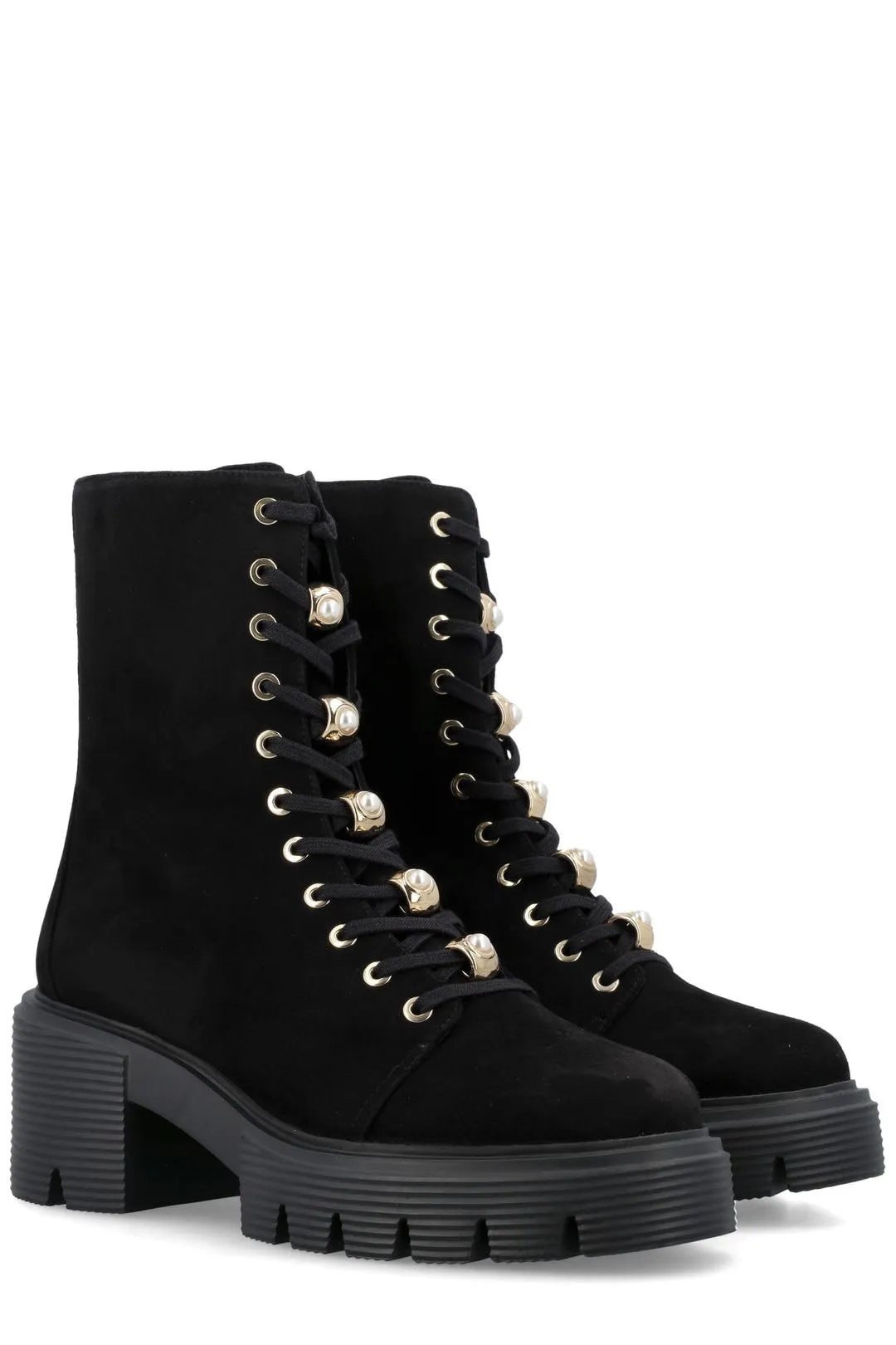 Stuart Weitzman Embellished Lace-Up Boots