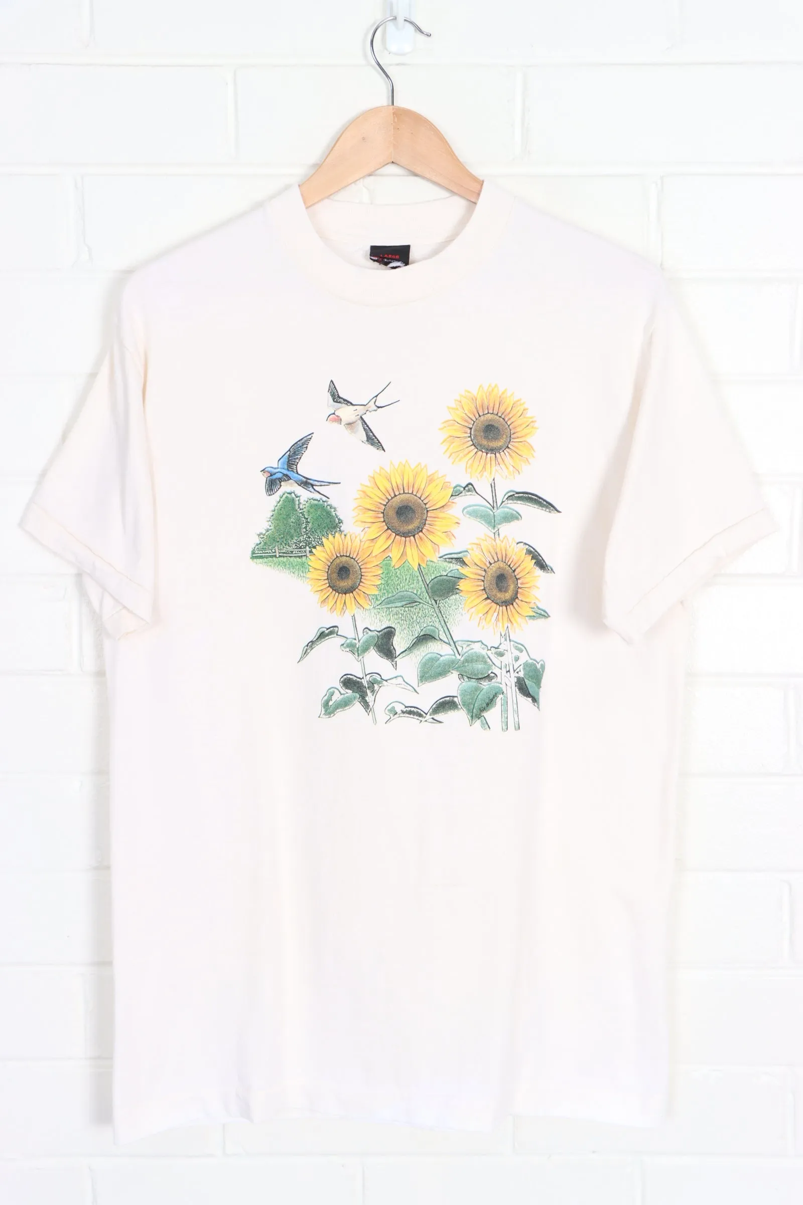 Sunflowers Puffy Print 'Air Waves' Single Stitch Tee (M)