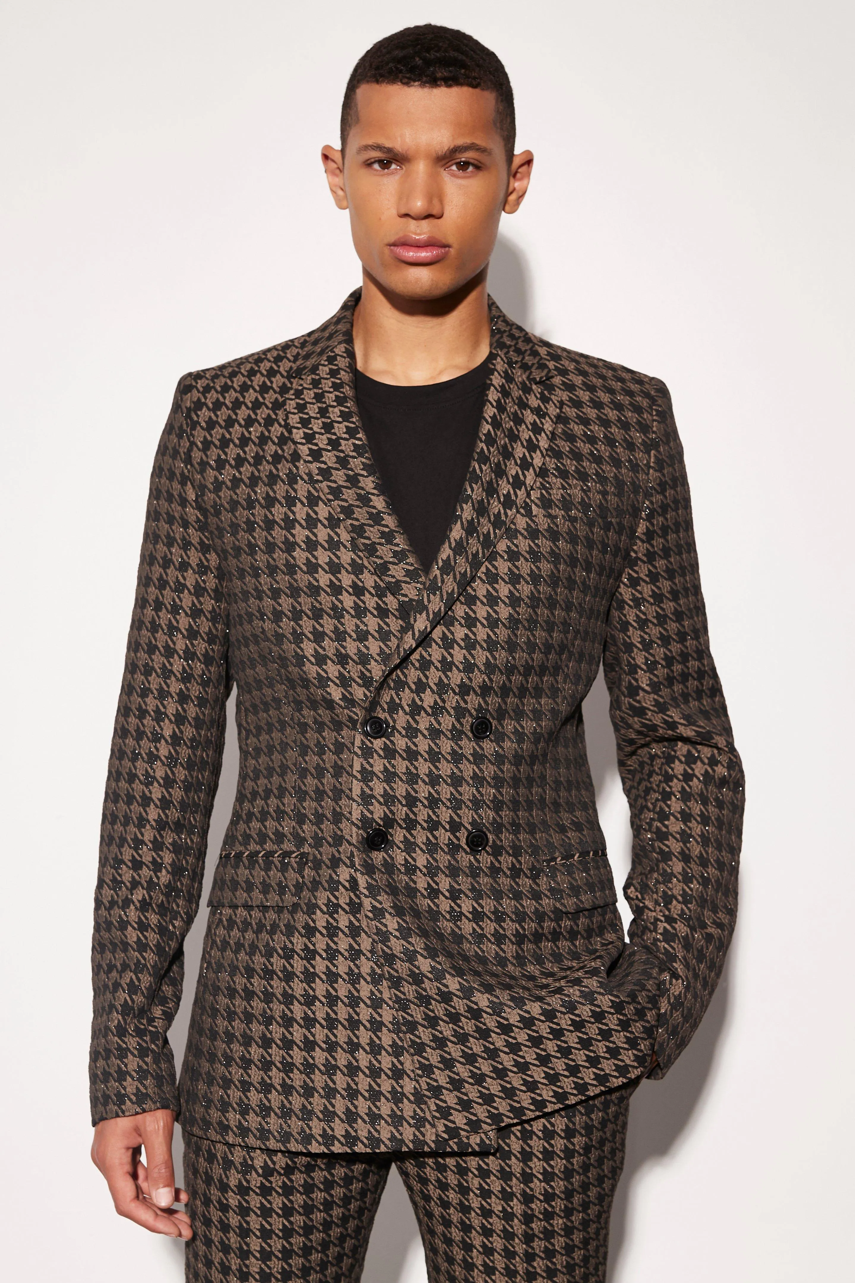 Tall Skinny Double Breasted Dogtooth Blazer