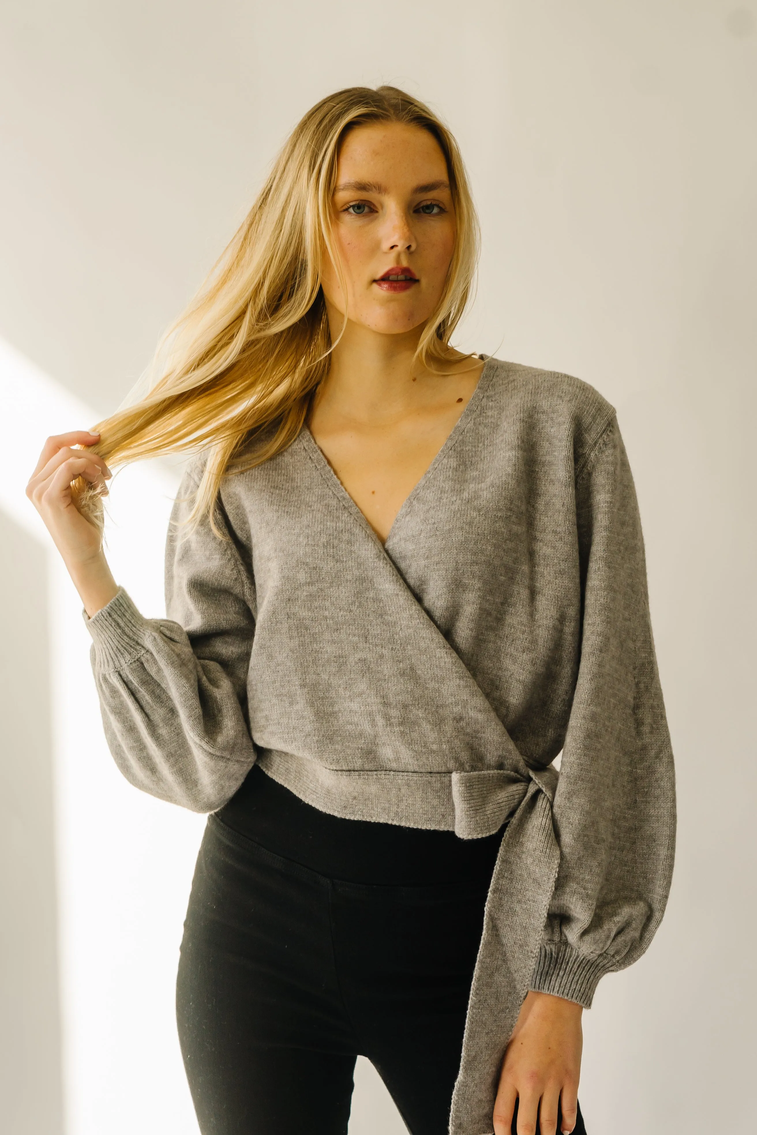 The Kellerton Wrap Detail Sweater in  Grey