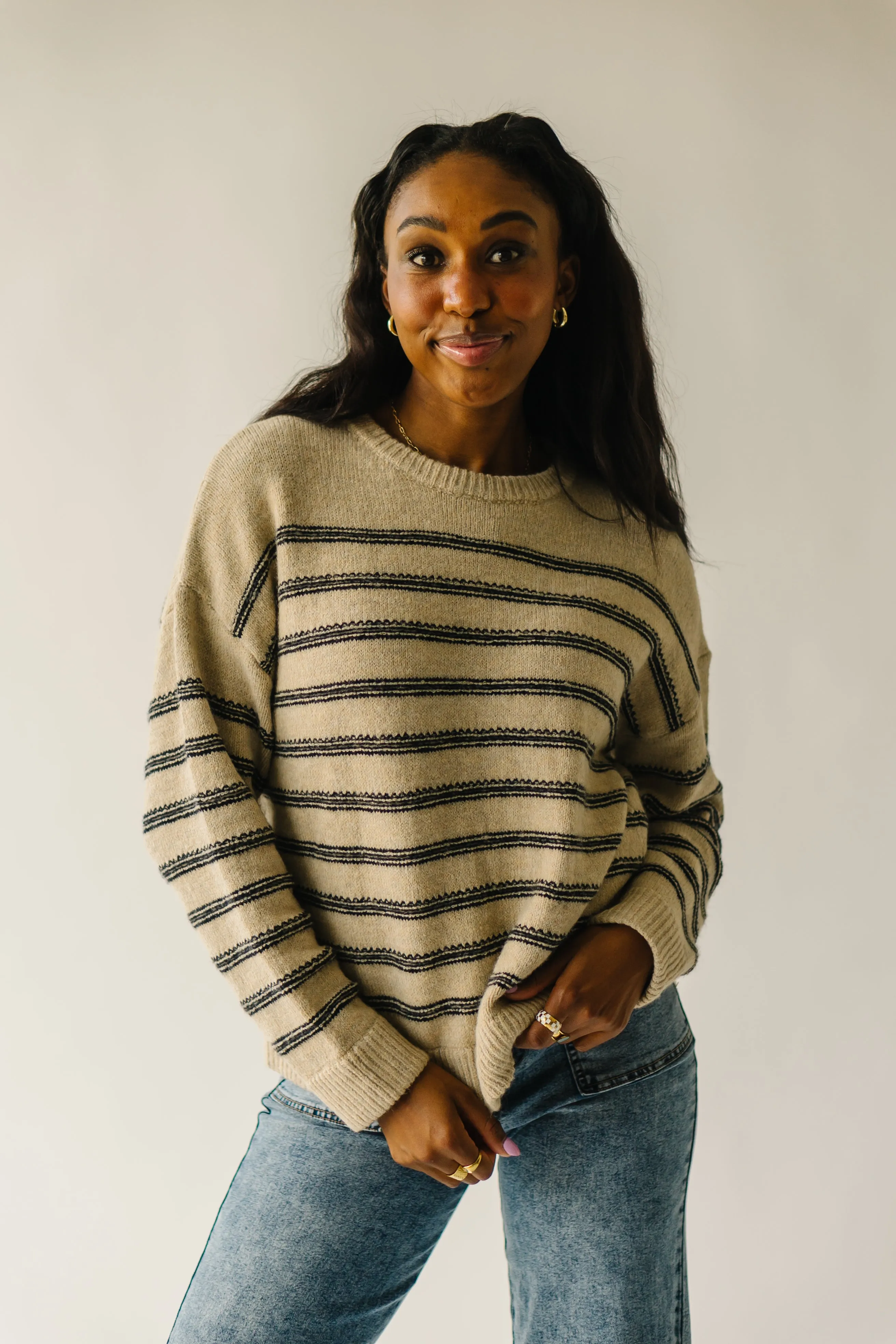 The Peosta Striped Sweater in Taupe Combo