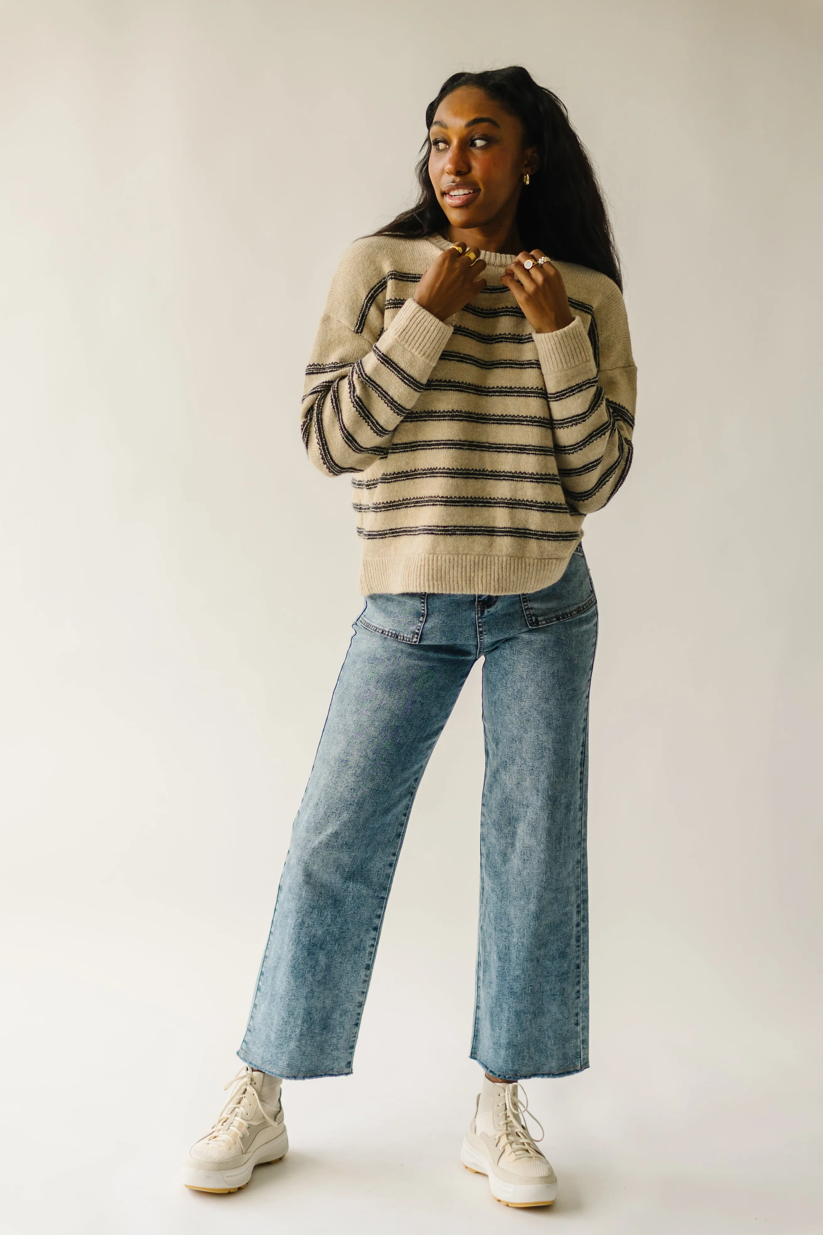 The Peosta Striped Sweater in Taupe Combo