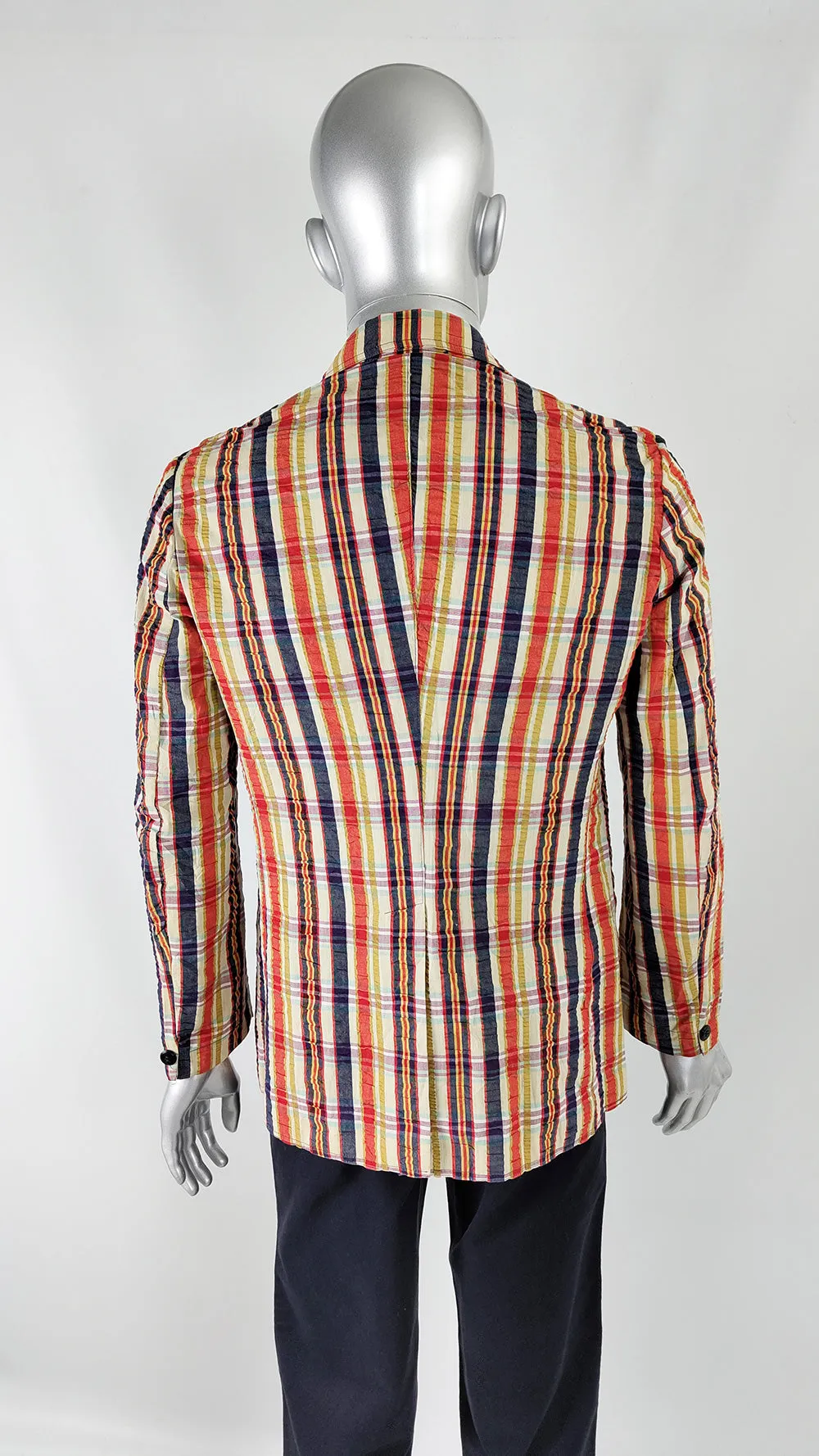 Trenco Vintage 70s Mens Bold Checked Seersucker Blazer, 1970s