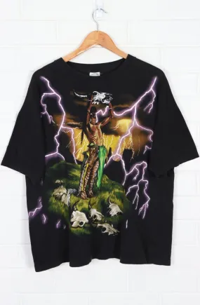 USA THUNDER 90s Skulls Native American Front Back T-Shirt (XL)