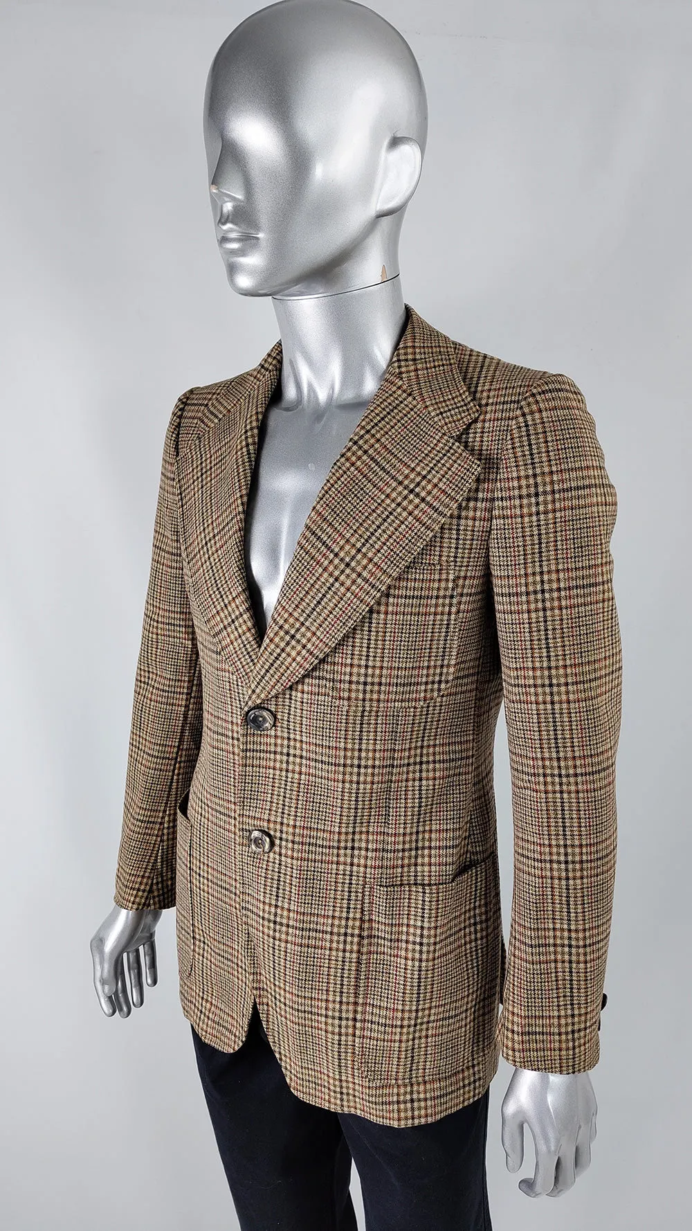 Vintage 70s Mens Wide Lapel Patch Pocket Check Blazer, 1970s