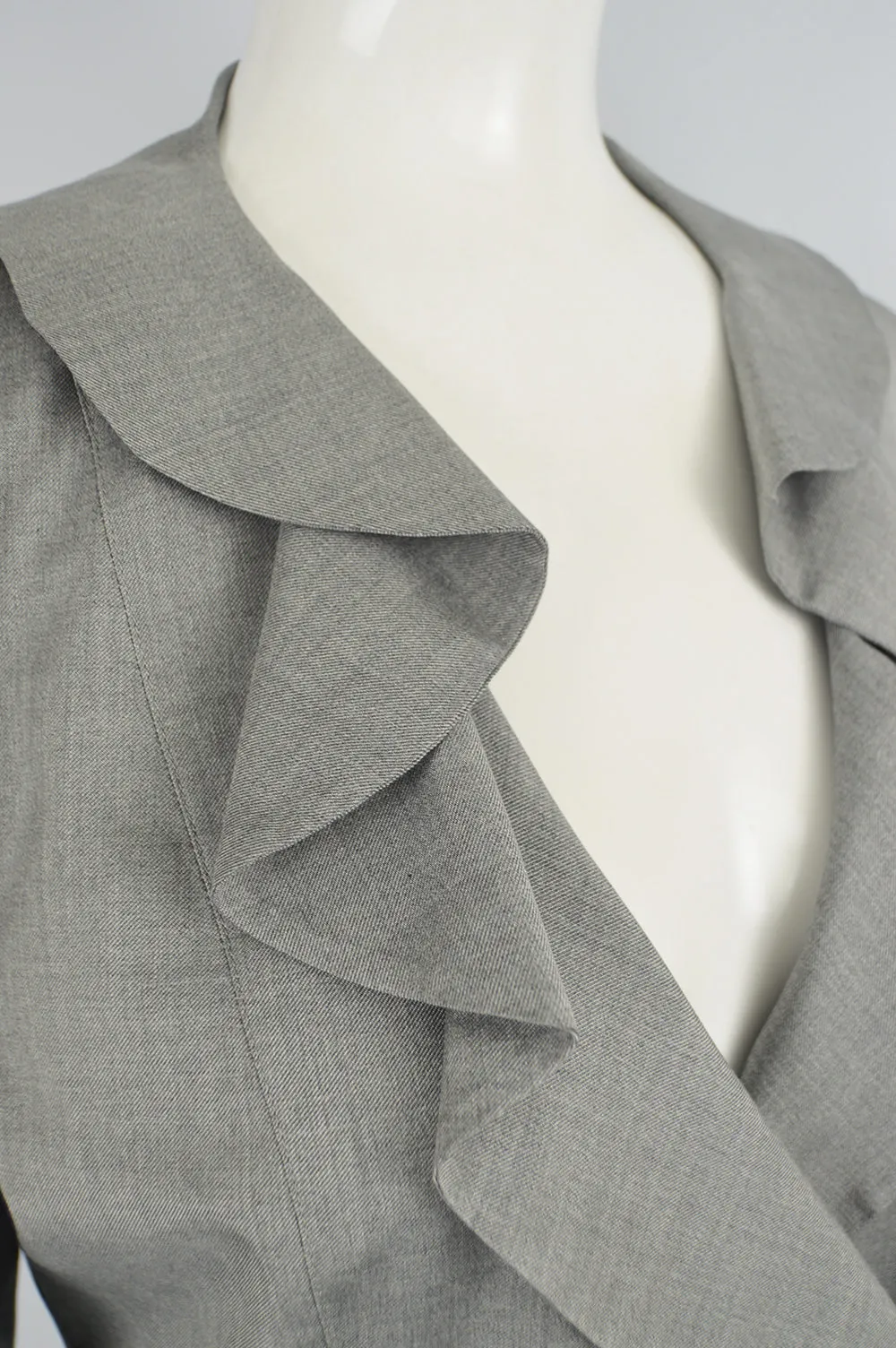 Vintage Grey Ruffled Collar Blazer Jacket, 1980s