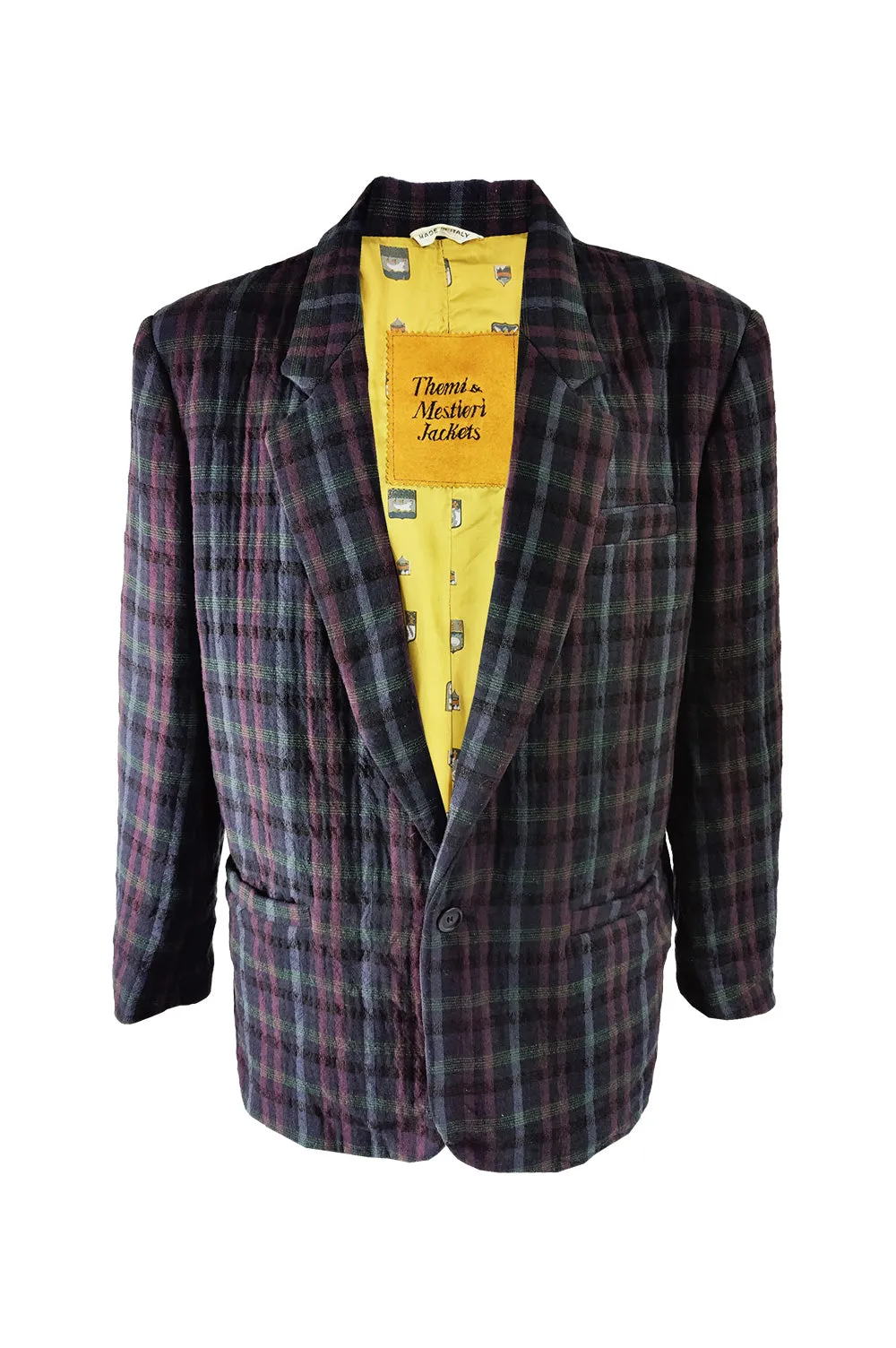 Vintage Mens Italian Checked Bold Shoulder Blazer, 1980s