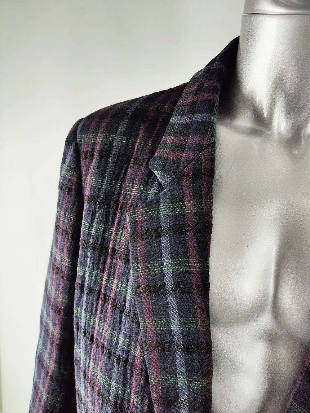 Vintage Mens Italian Checked Bold Shoulder Blazer, 1980s