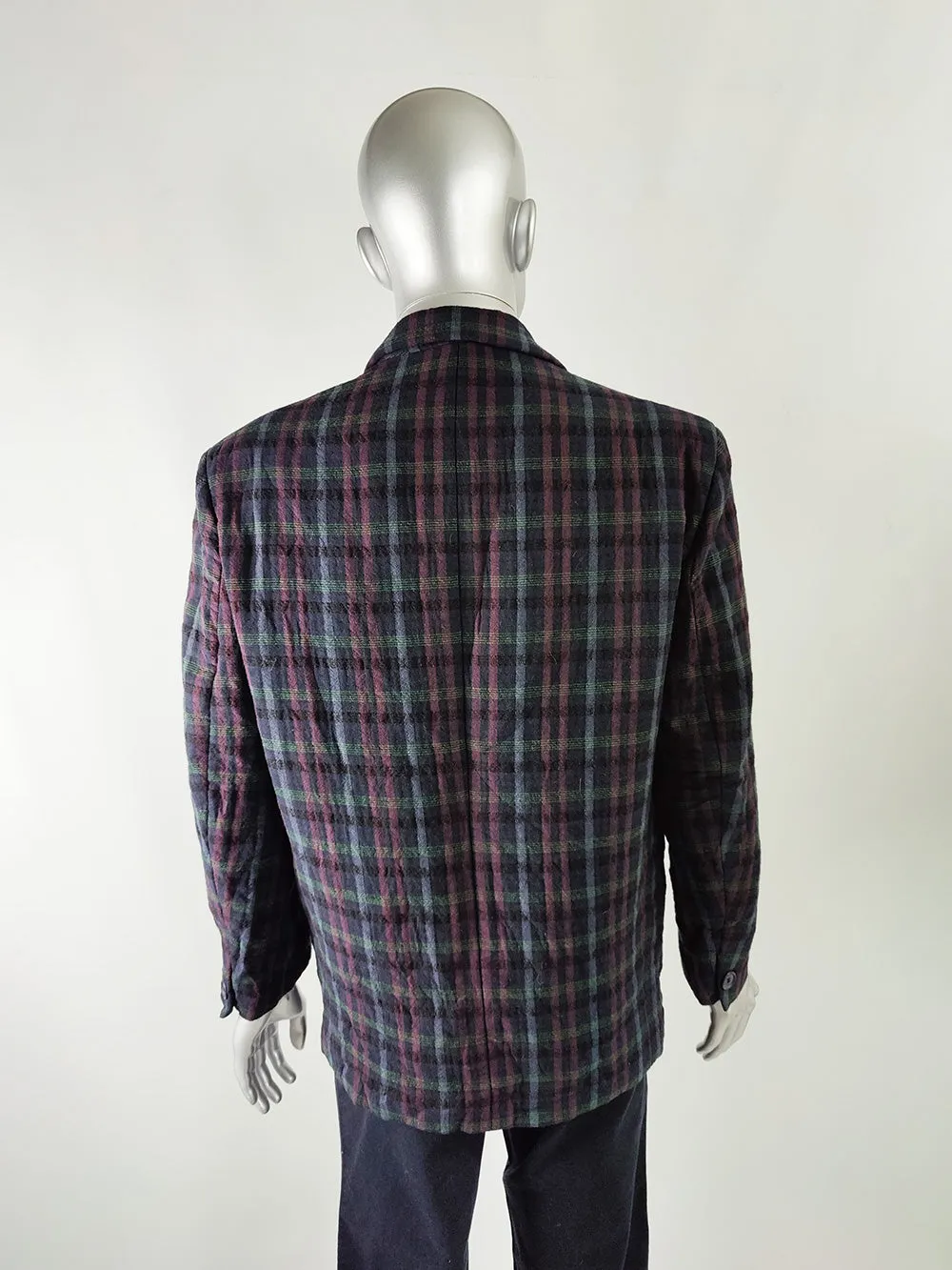 Vintage Mens Italian Checked Bold Shoulder Blazer, 1980s