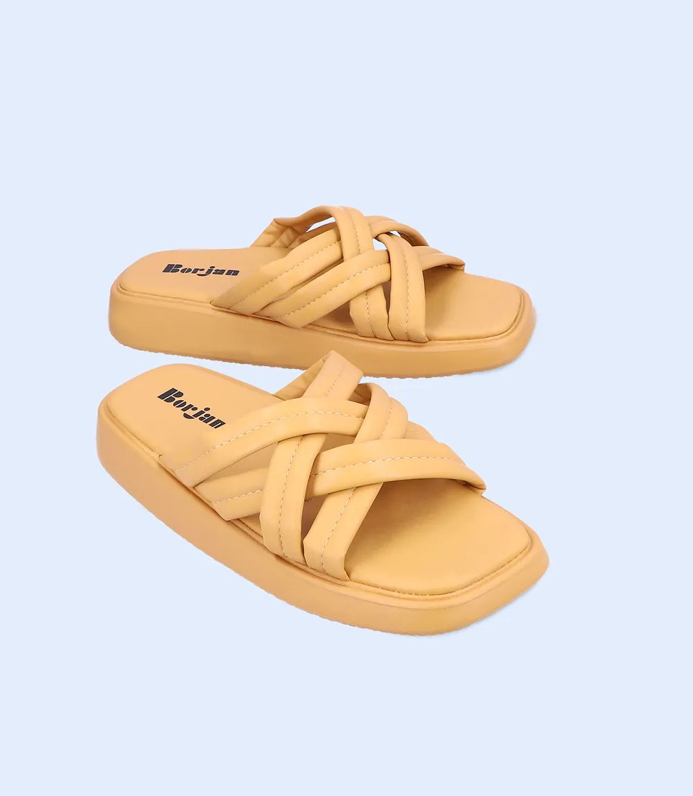 W9672-MUSTARD-Women Platform Slippers