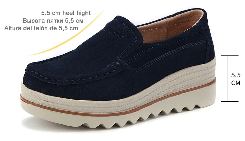 Women's Casual Concise Hollow Blue Round Toe Slip-on Platform Shoes