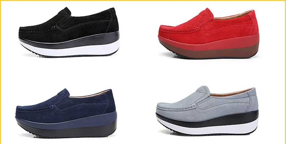 Women's Light Steel Blue Genuine Leather Slip-on Round Toe Casual Shoes