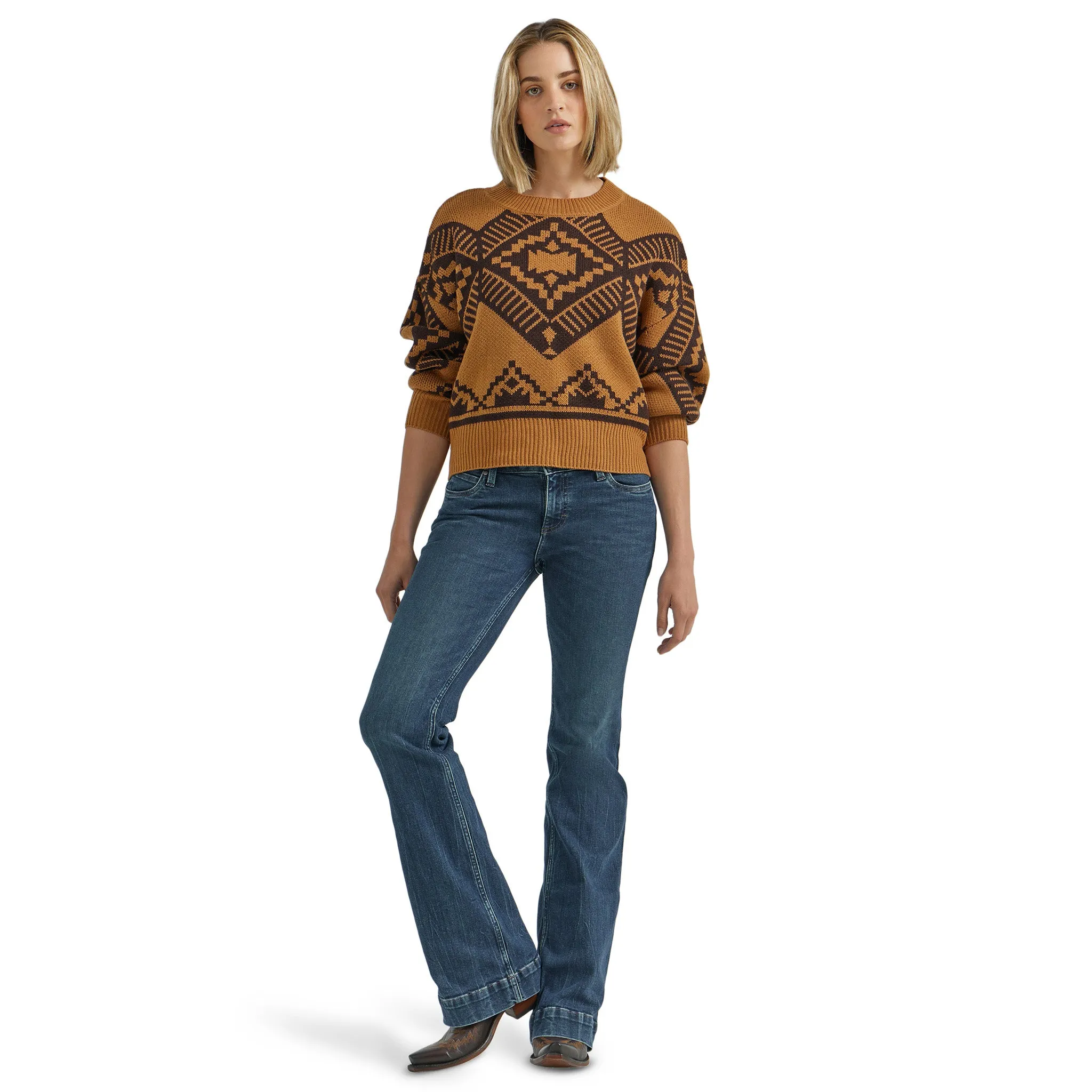 Wrangler Women's Jewel Brown Aztec Print Sweater