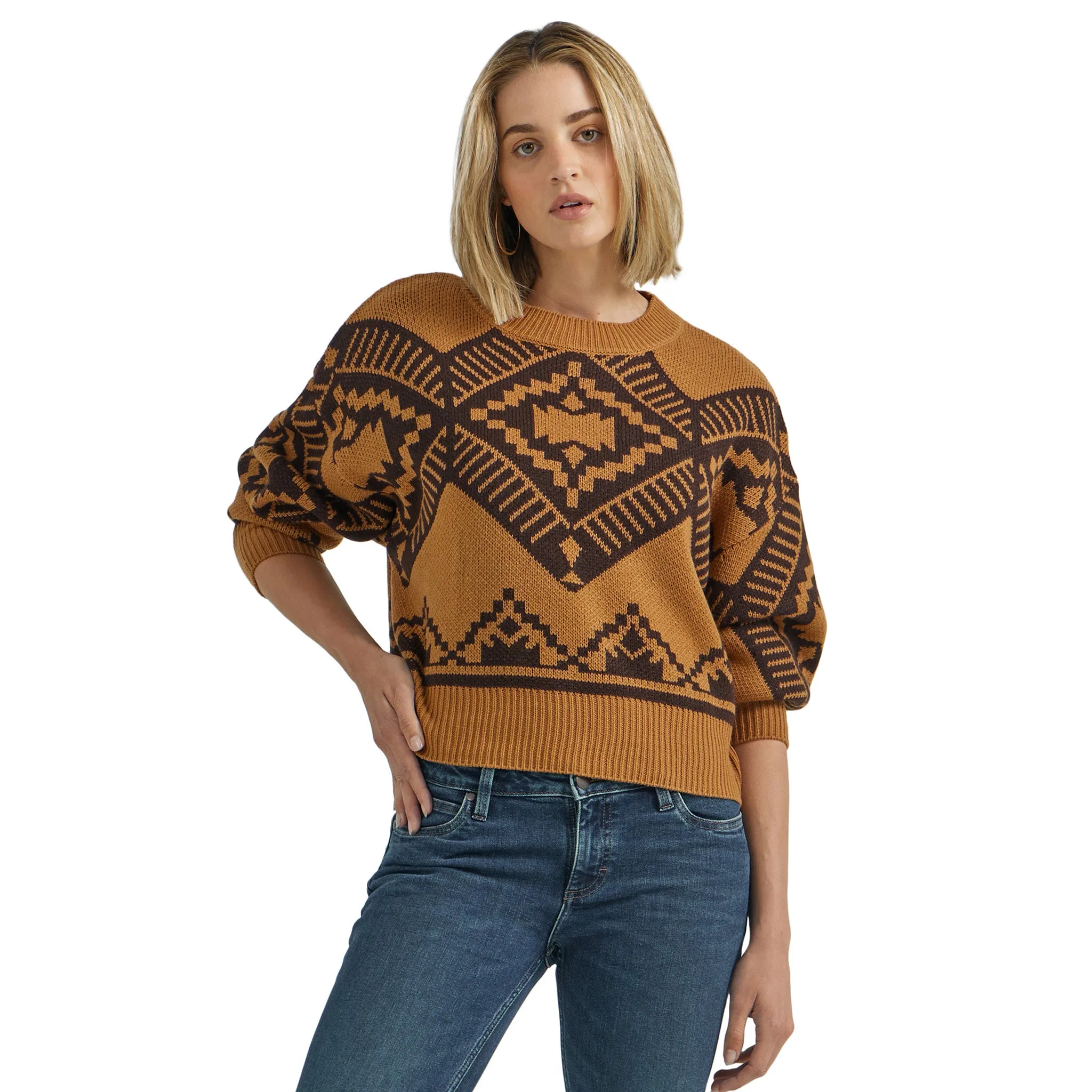 Wrangler Women's Jewel Brown Aztec Print Sweater