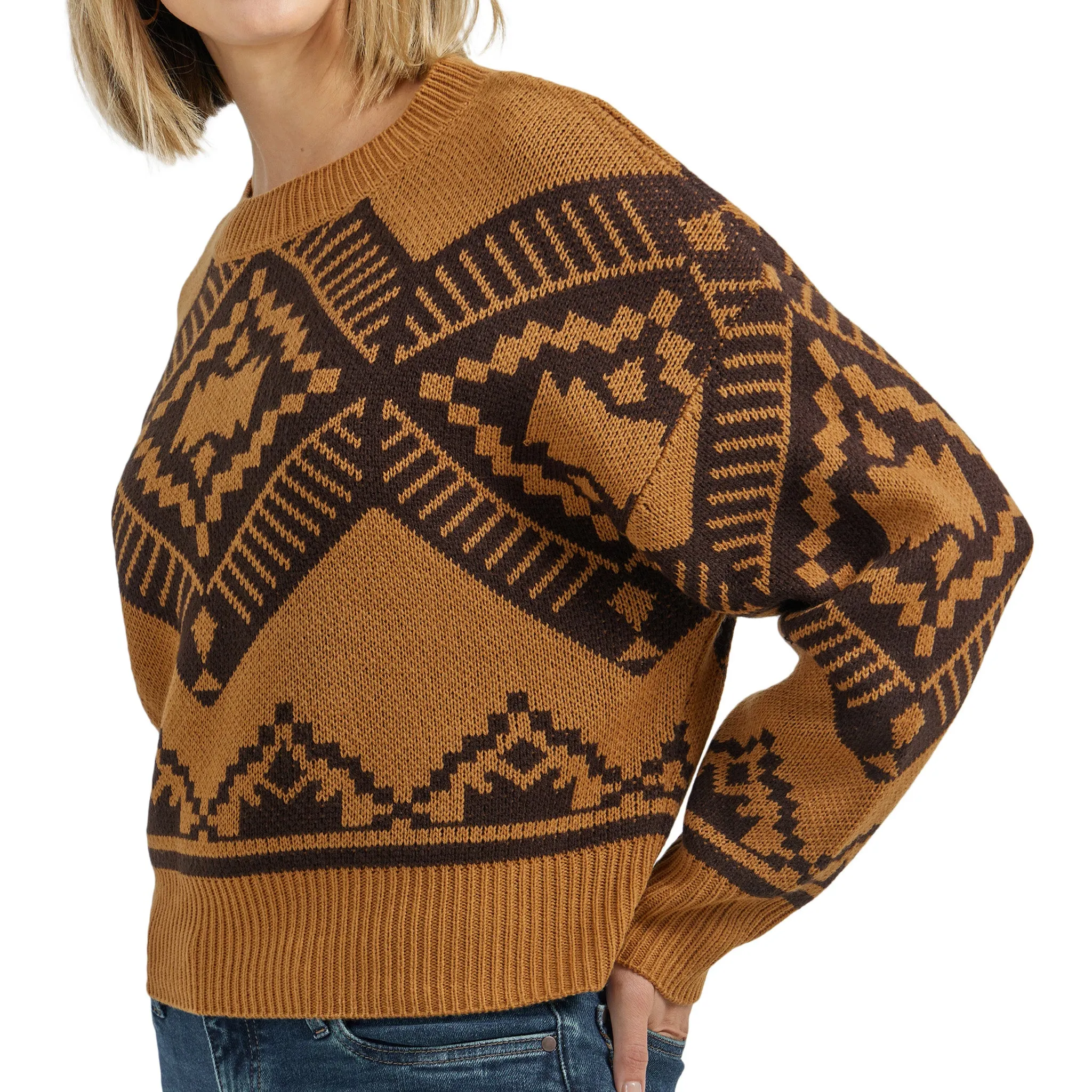 Wrangler Women's Jewel Brown Aztec Print Sweater