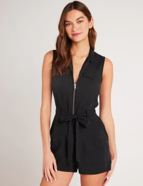 Zip Front Romper, Vintage Black